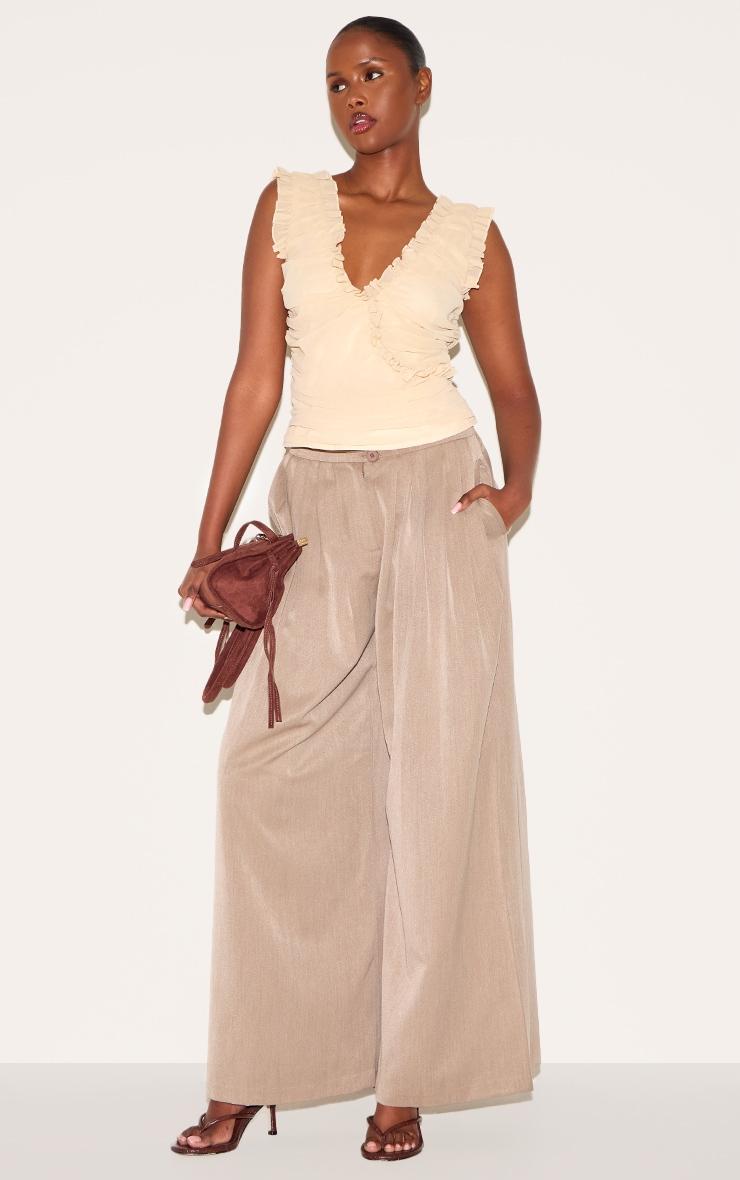 Butter Cream Chiffon Ruffle Ruched Sleeveless Top Product Image