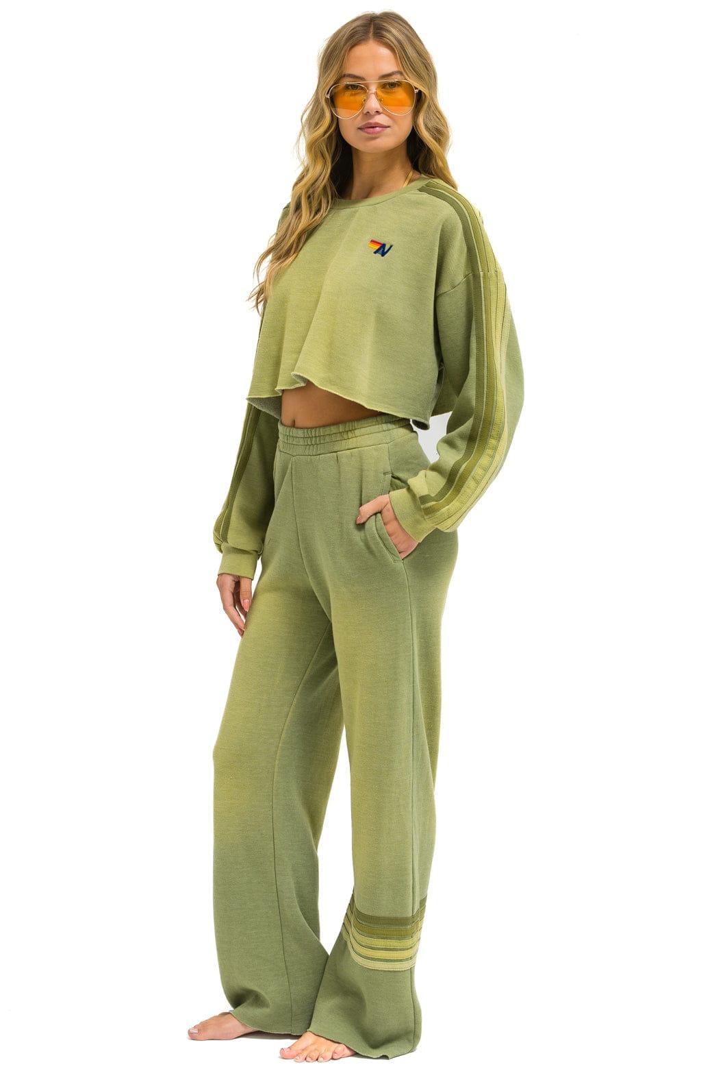RUGBY STITCH WIDE LEG POCKET SWEATPANTS - FADED ARMY Female Product Image