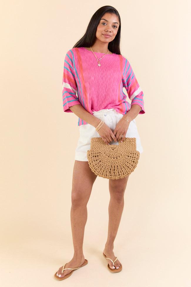 Swept Away Pink Striped Sleeve Sweater FINAL SALE Product Image