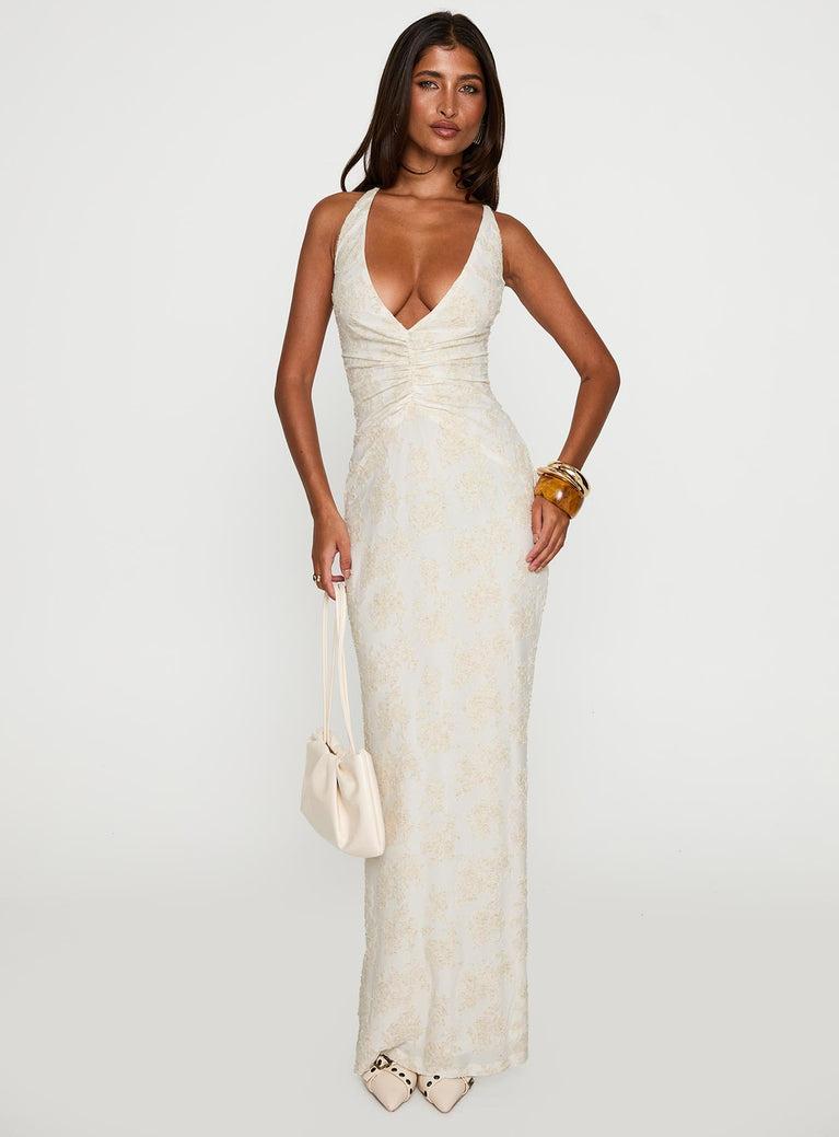 Starcrossed Halter Maxi Dress Cream Product Image