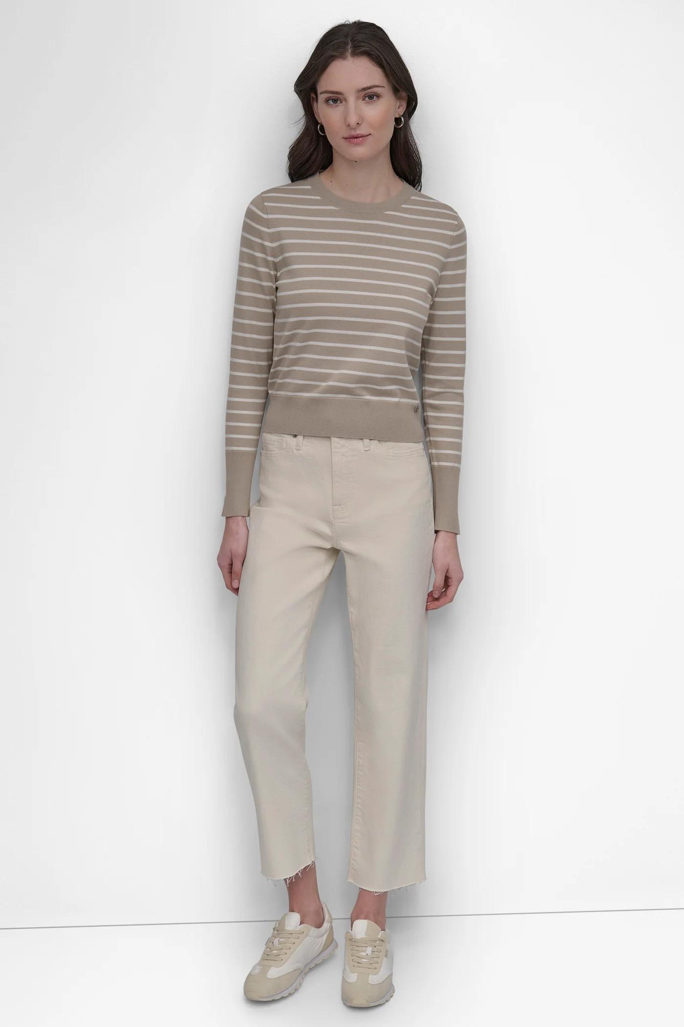 CREW NECK LONG SLEEVE STRIPE TOP Product Image