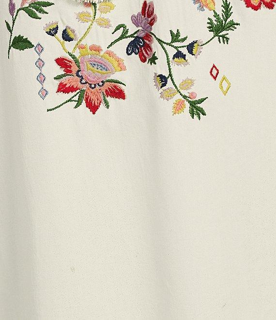 Reba Nell Woven Split Neck 3/4 Blouson Sleeve Scalloped Lace Blouse Product Image