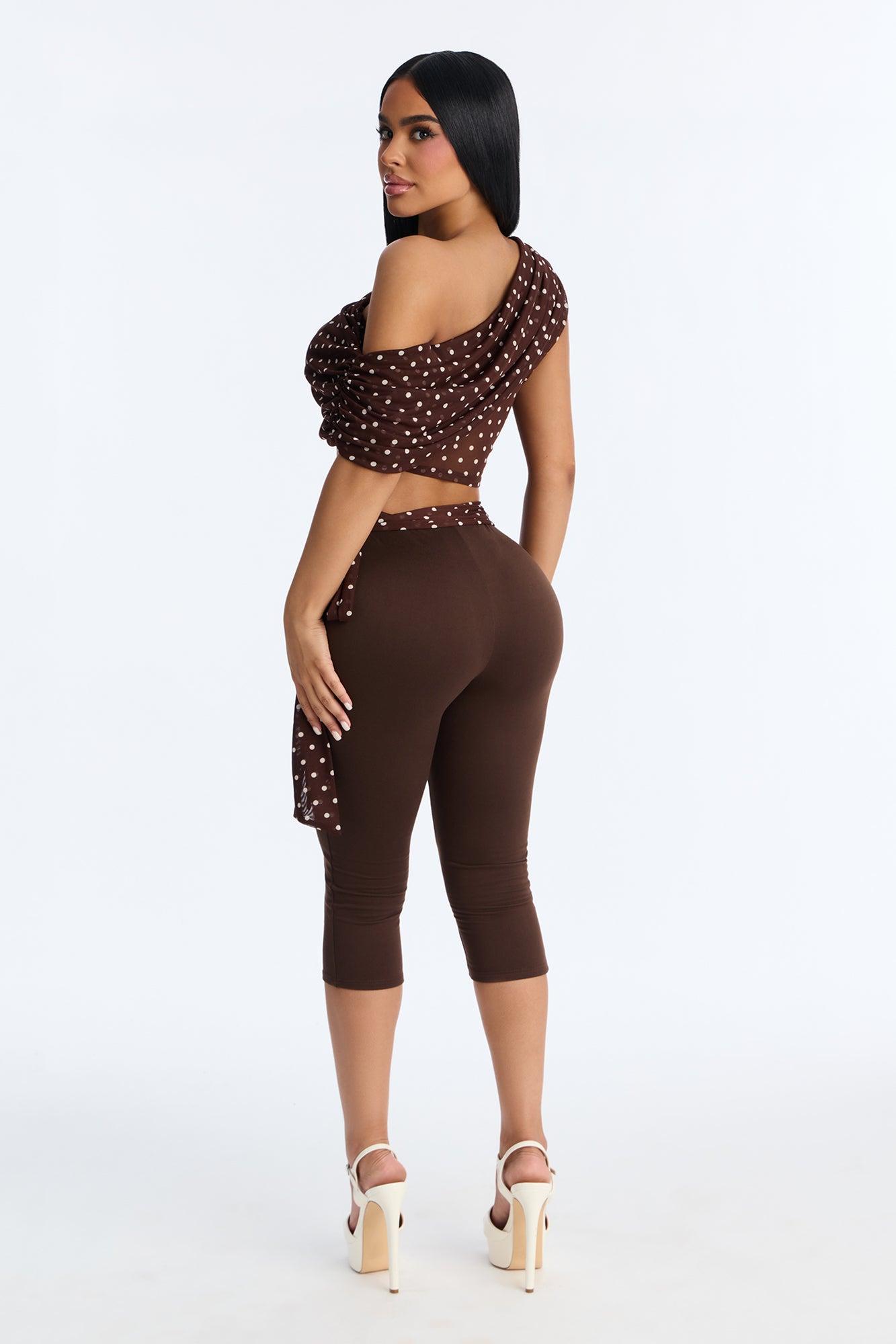 Bailey Off Shoulder Polka Dot Capri Set - Brown/combo Female Product Image