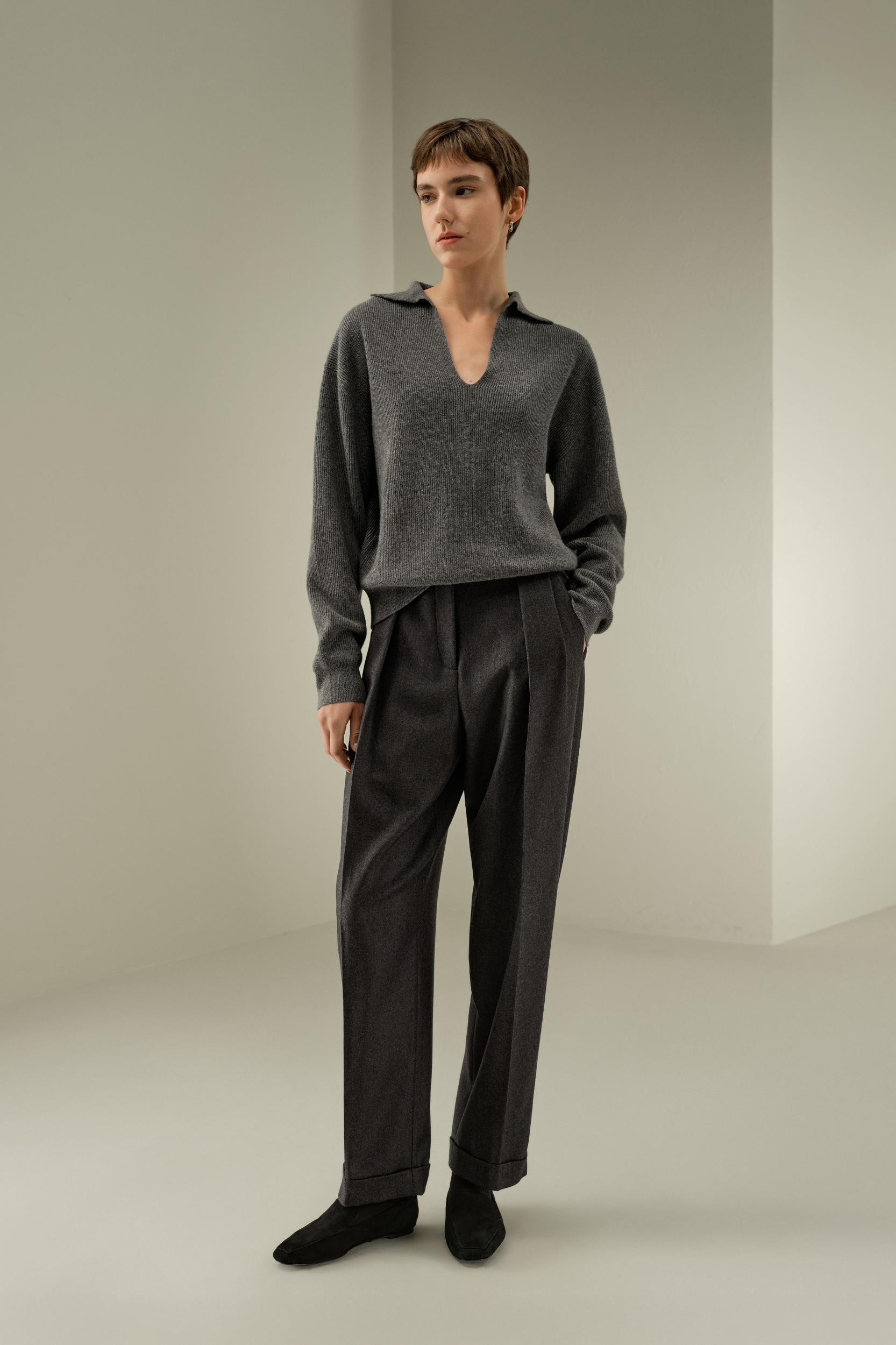 Ribbed Cashmere Polo Sweater Product Image