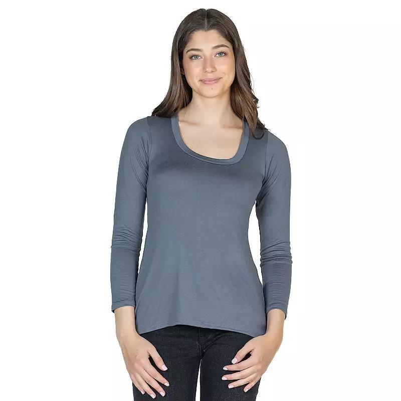 Women's 24Seven Comfort Apparel Solid Long Sleeve Scoop Neck Tee,  Product Image