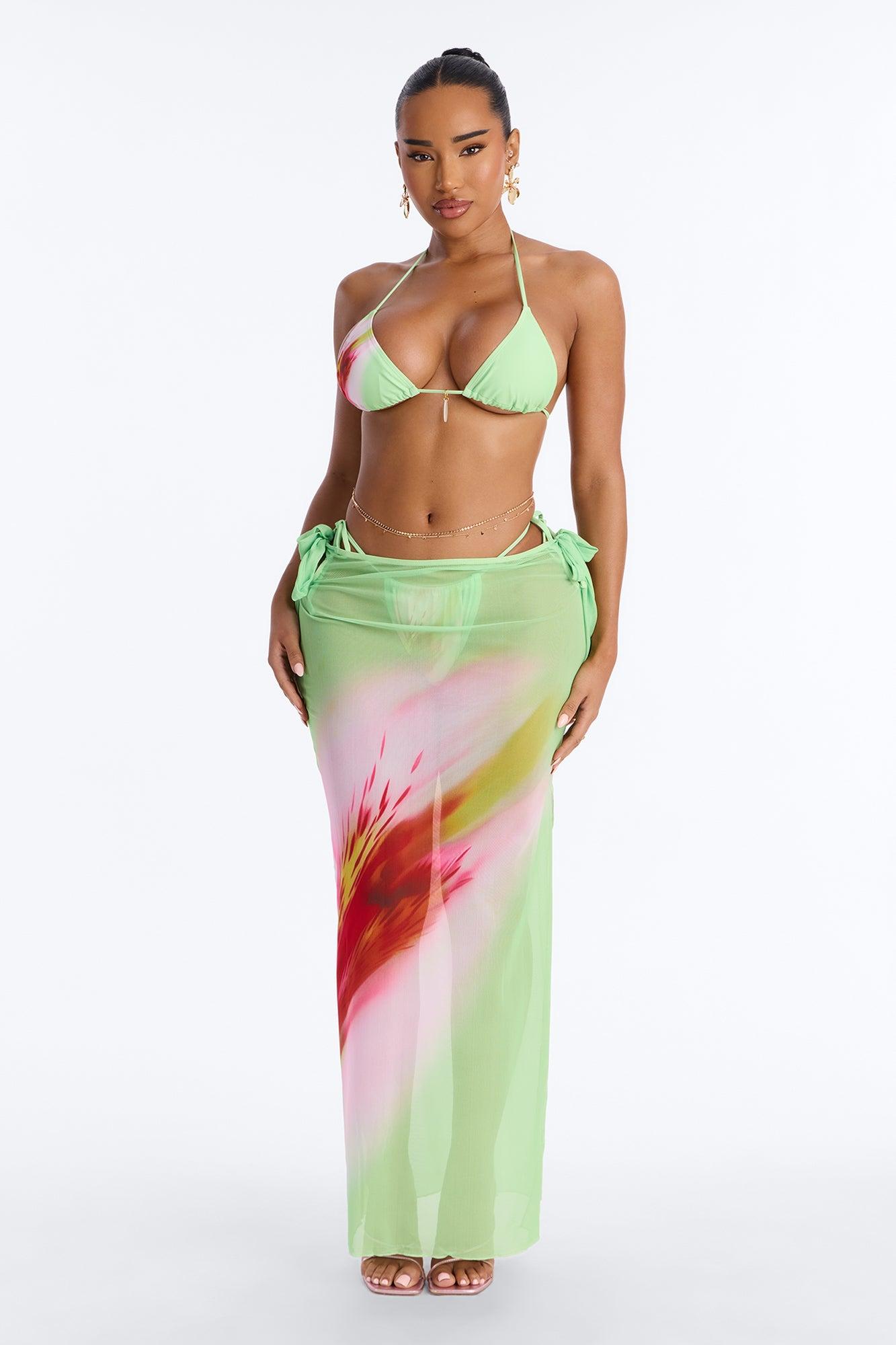 Hayleigh Flower 3 Piece Bikini Set - Green/combo Female Product Image