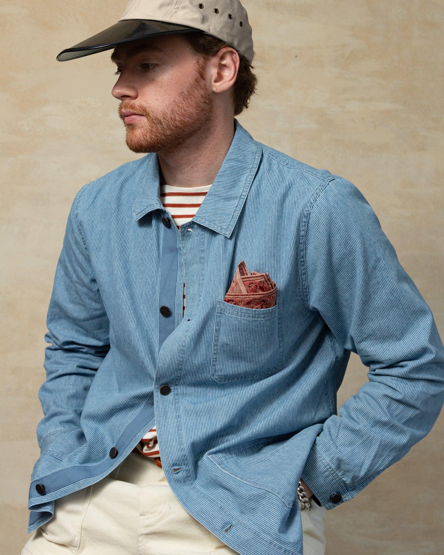 French Workman's Jacket in Blue Hickory Stripe Denim Product Image