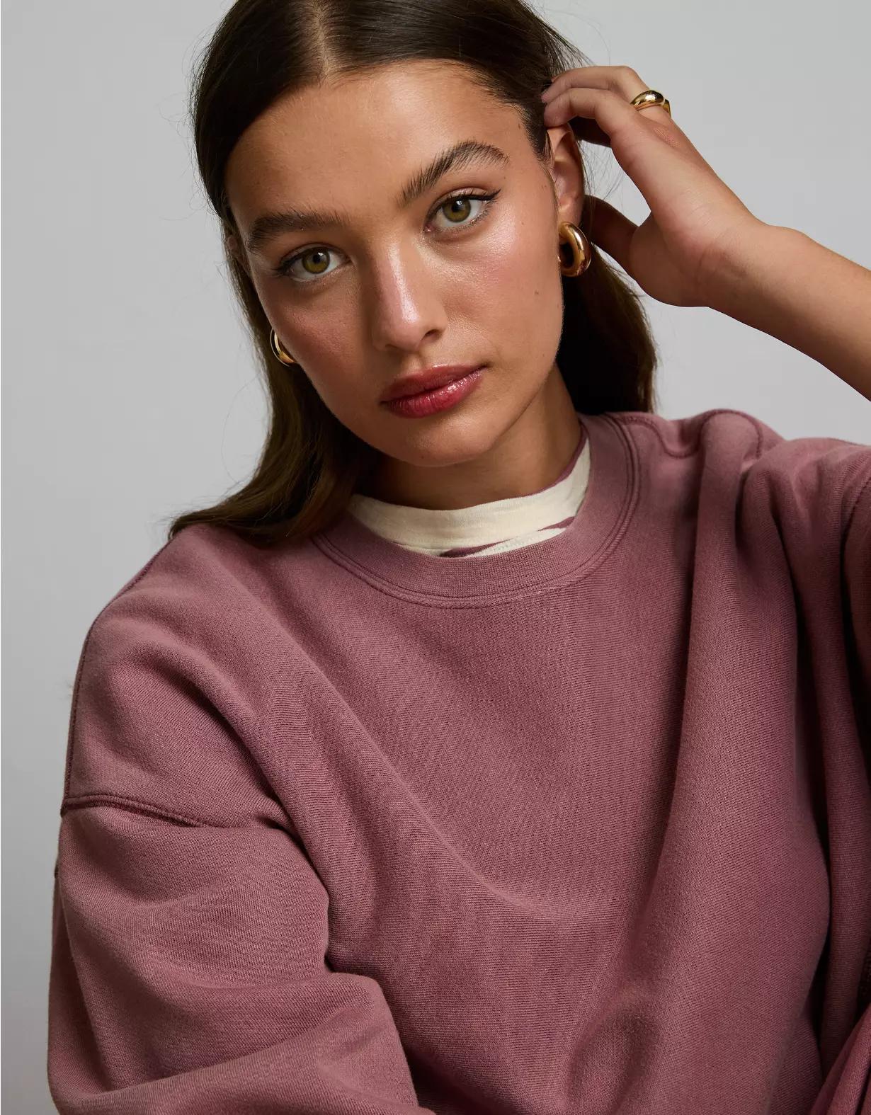 AE77 Premium Fleece Cropped Crew Neck Sweatshirt Product Image