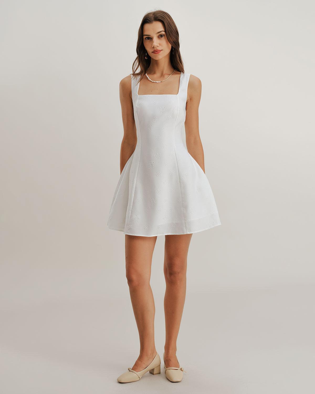 White Square Neck Textured Slip Dress Product Image