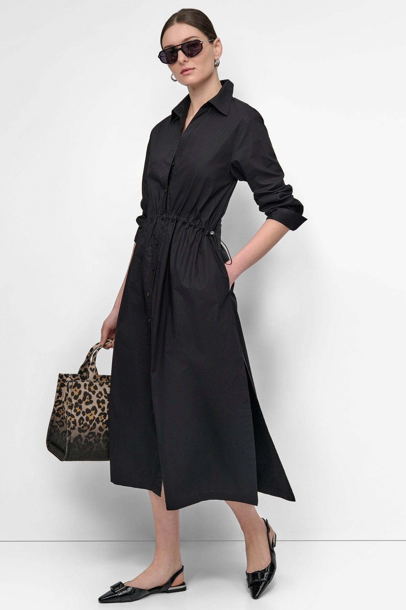 ADJUSTABLE WAIST MIDI SHIRT DRESS Product Image