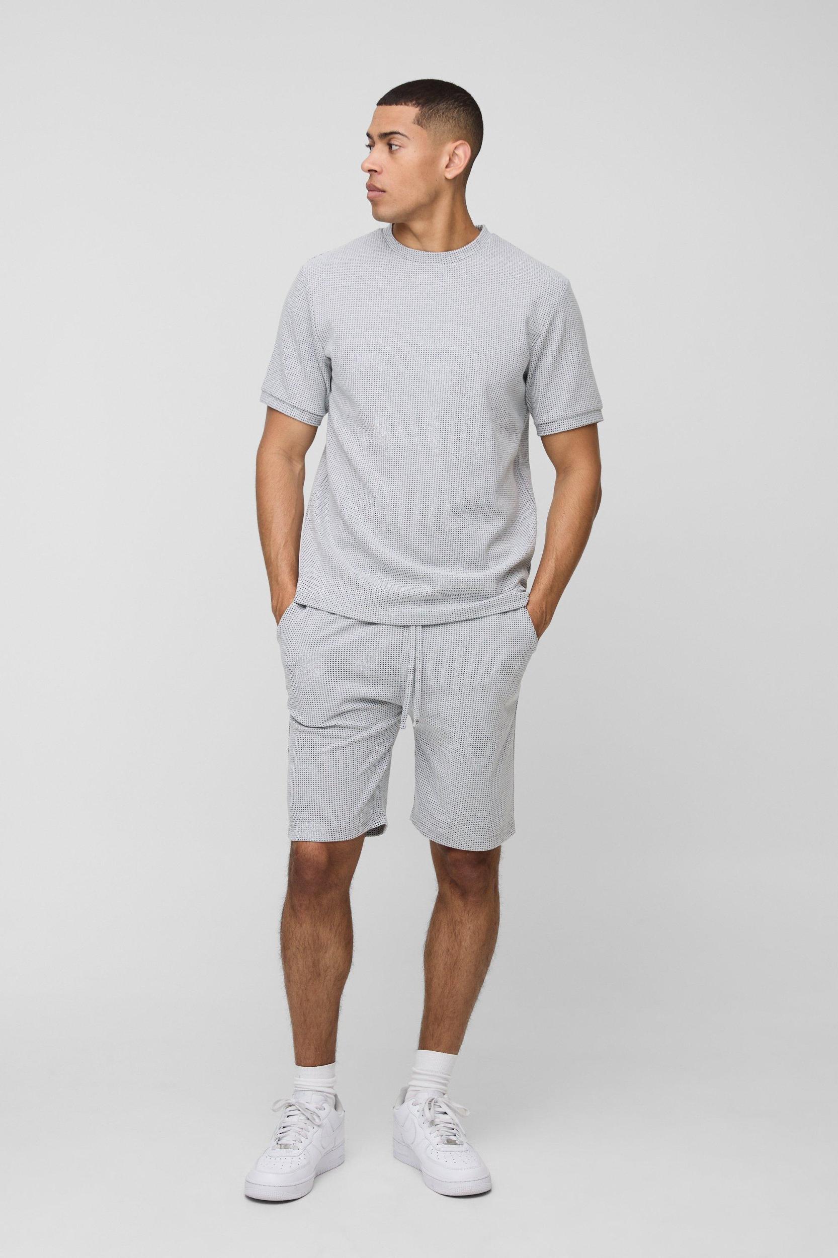 Regular Fit Contrast Waffle T-Shirt Set | boohooMAN USA Product Image