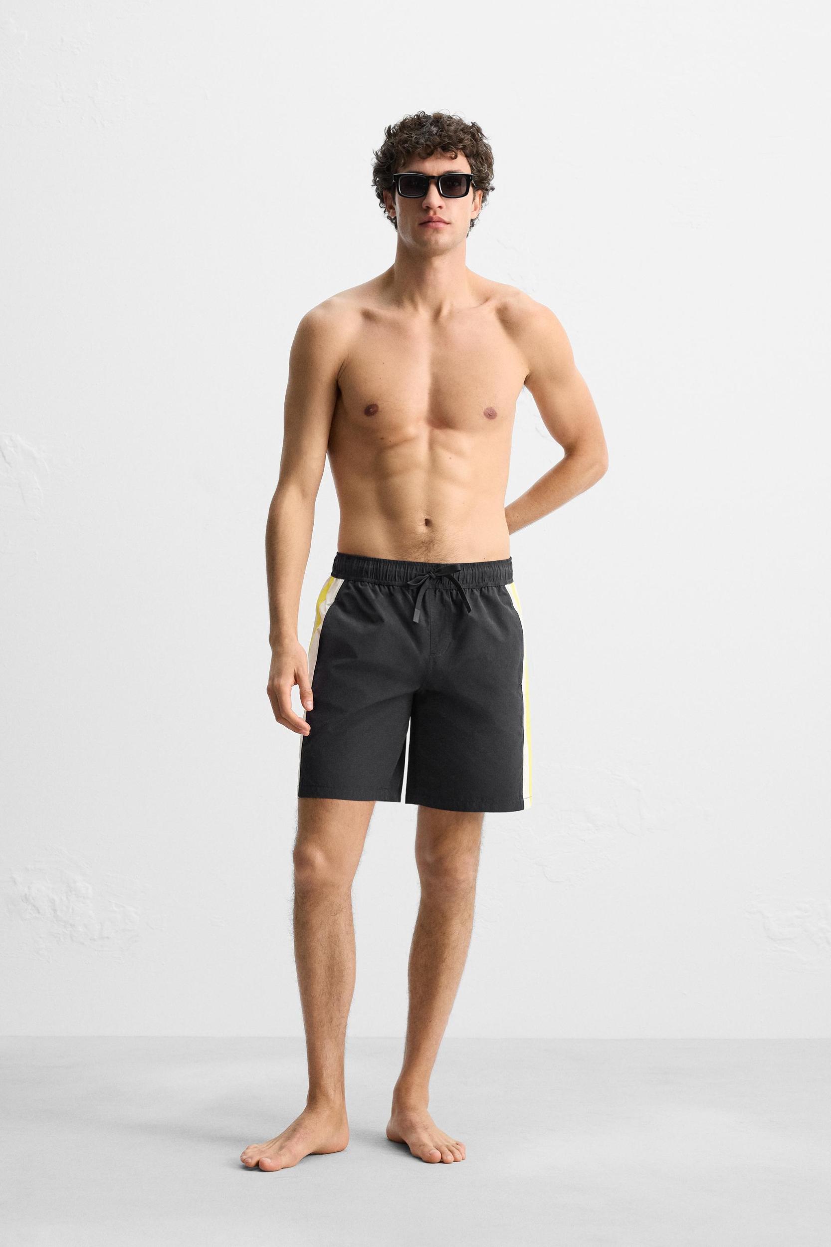 STRIPED LONG SWIM TRUNKS Product Image