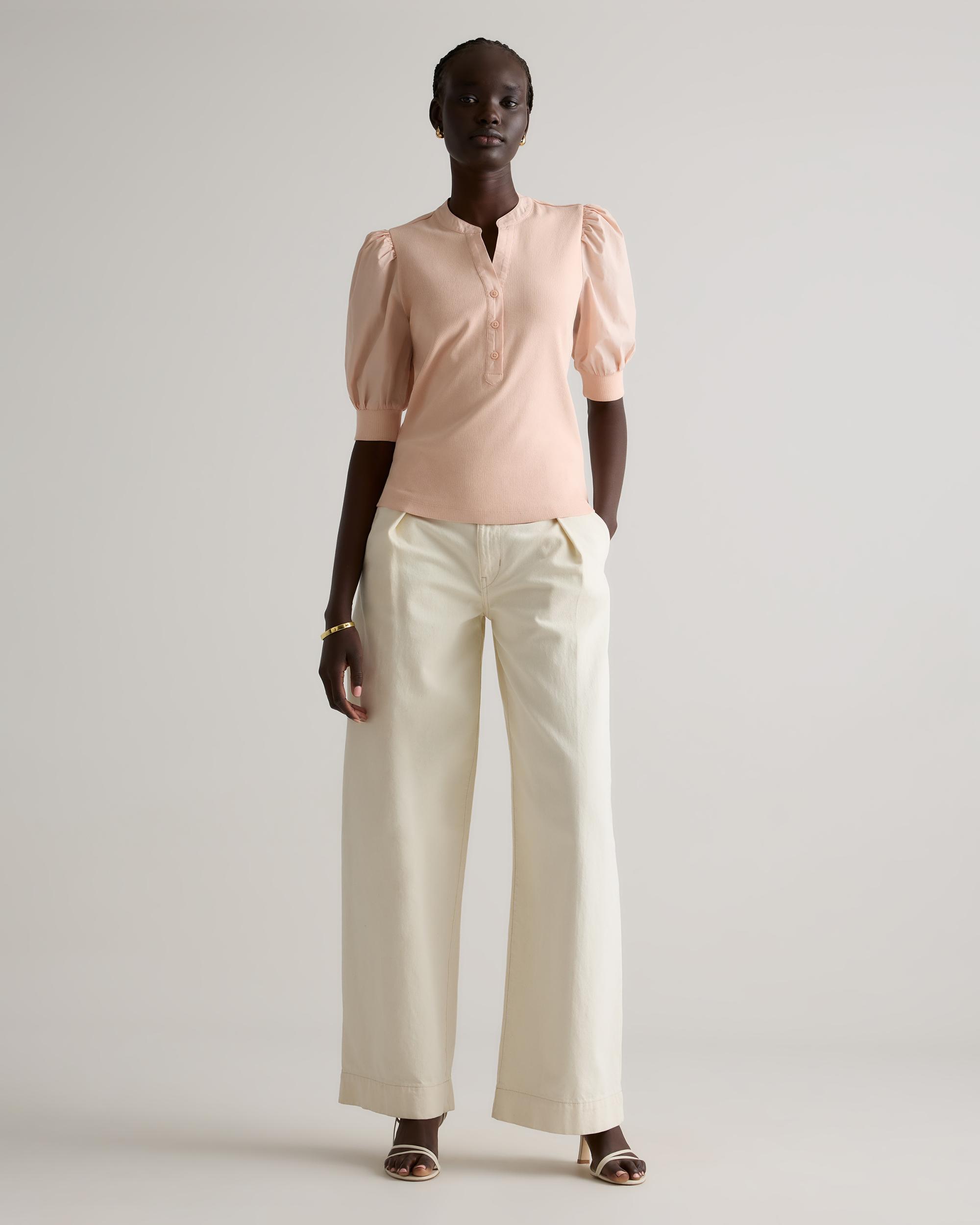 Quince | Women's Cotton Mixed Media Puff Sleeve Top Size XL, Tencel Product Image