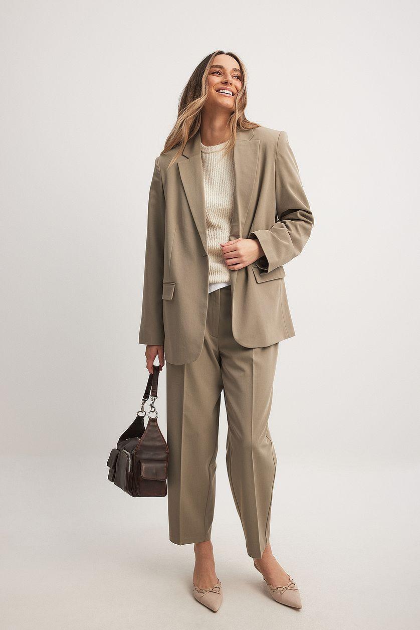 Cropped Mid Waist Suit Pants Product Image
