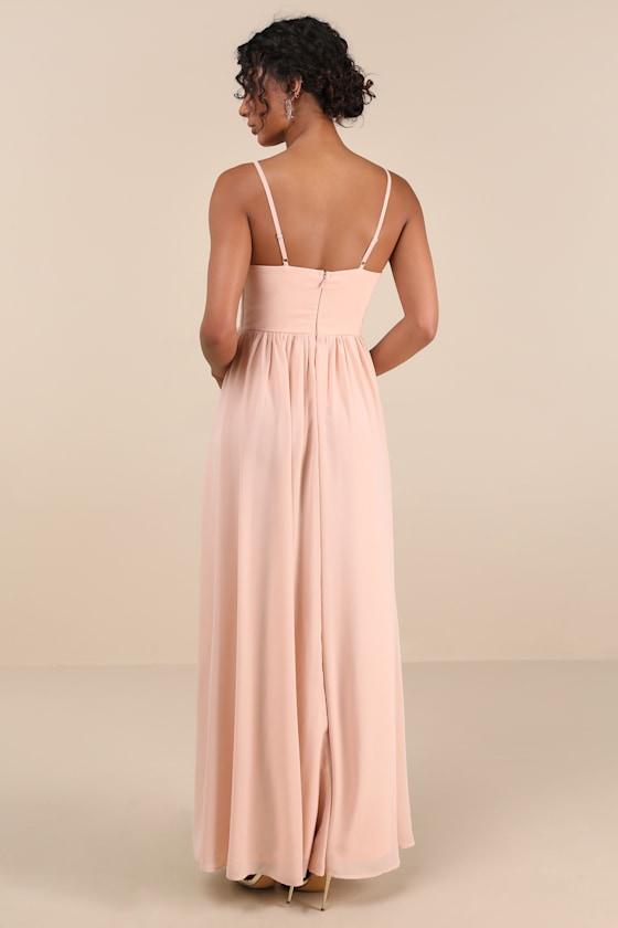 Kaylin Blush Pleated Lace Maxi Dress Product Image