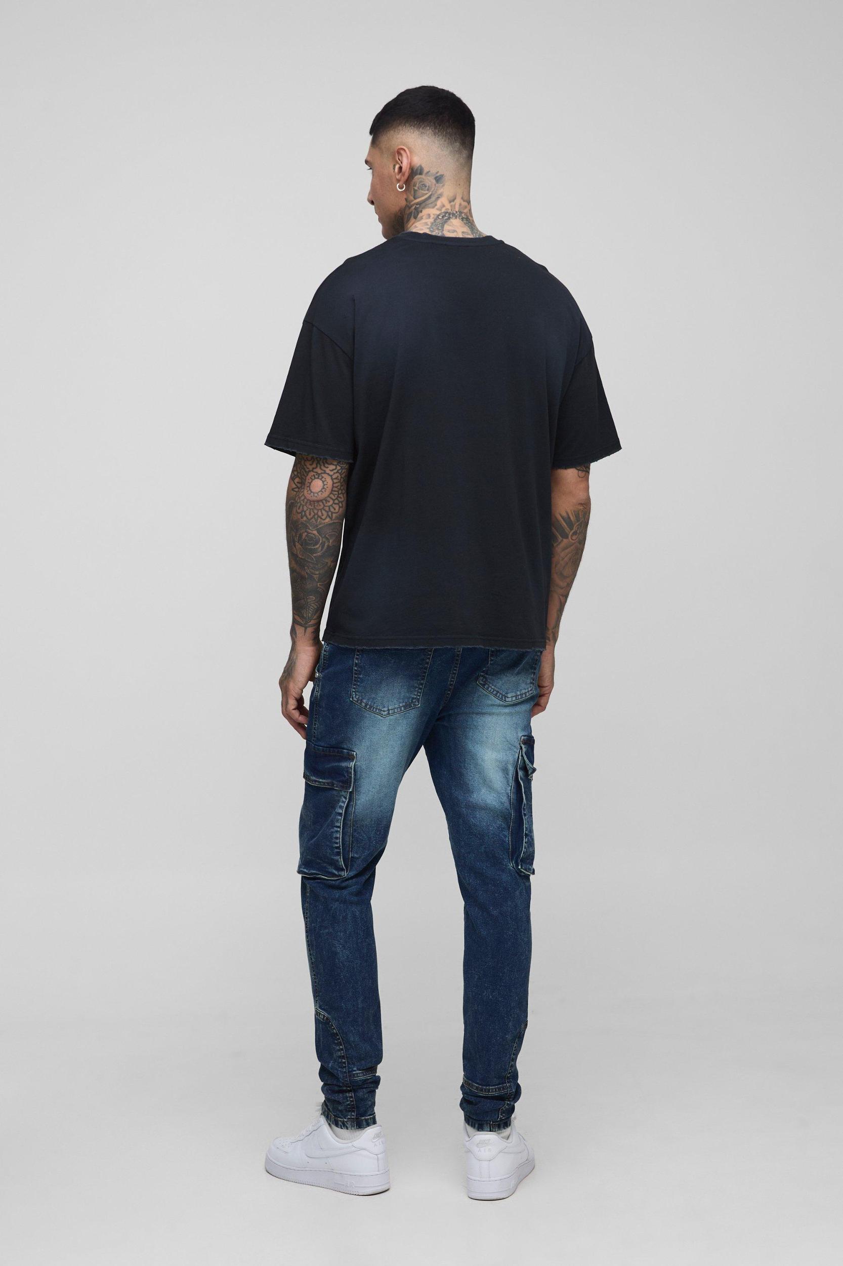 Tall Washed Cargo Seam Detail Skinny Jeans | boohooMAN USA Product Image