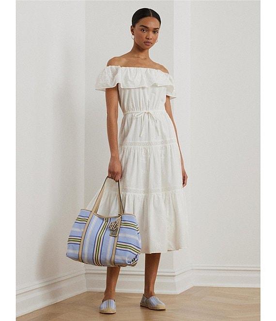 Lauren Ralph Lauren Cotton Voile Off-The-Shoulder Midi A-Line Dress Product Image