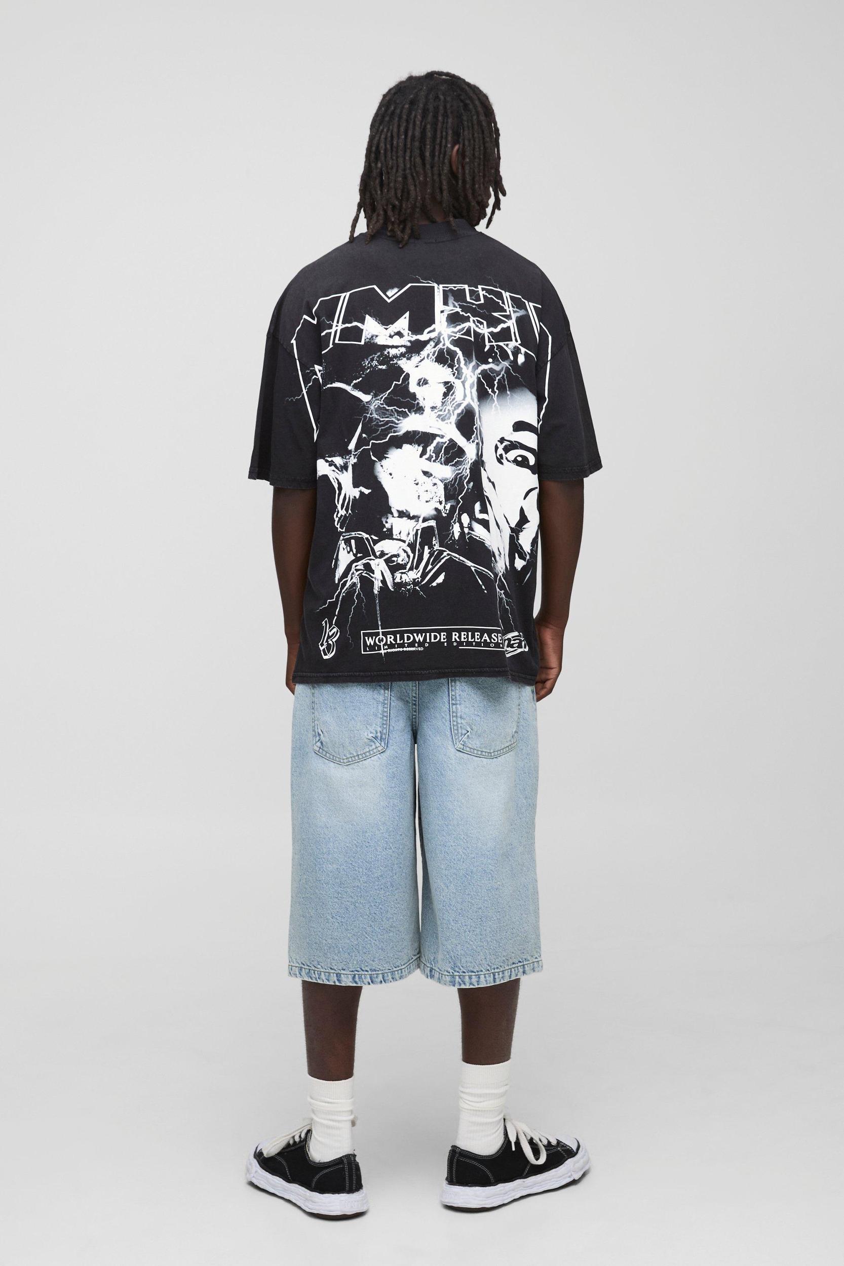 Black Oversized Official Over The Seam Printed T-Shirt | boohooMAN USA Product Image