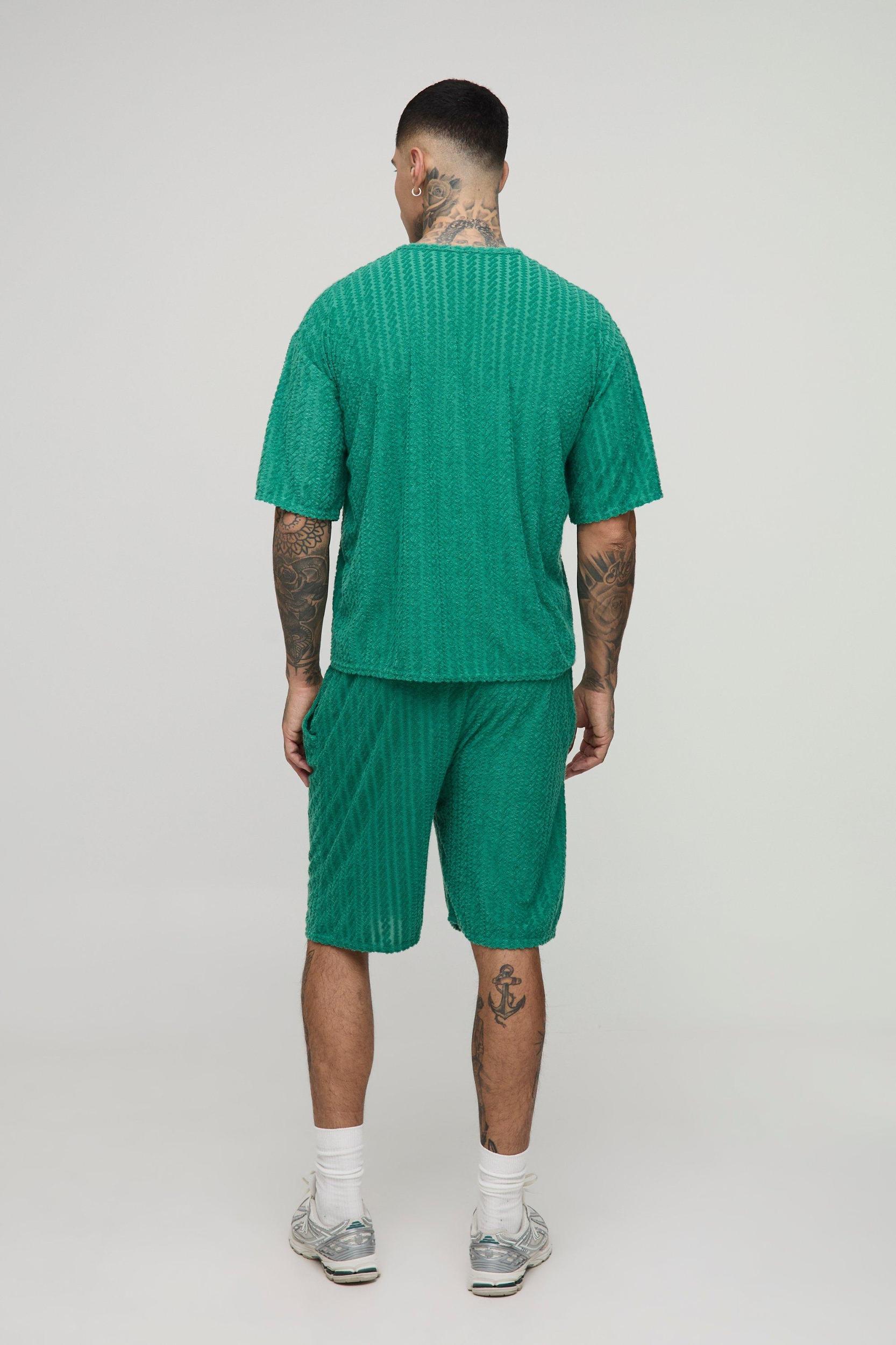 Tall Oversized Towelling Jacquard T-Shirt & Short Set | boohooMAN USA Product Image