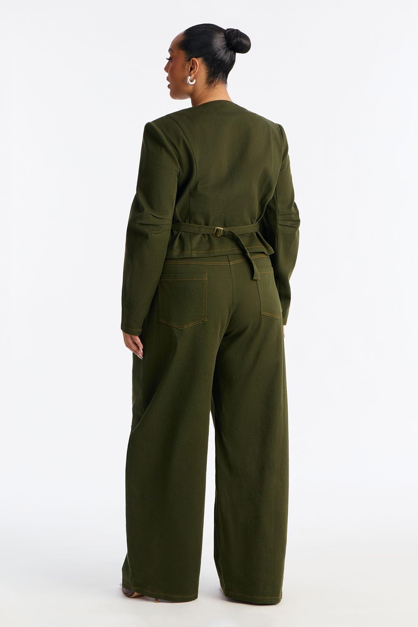 Cecilly Twill Barrel Pant Set - Green Female Product Image