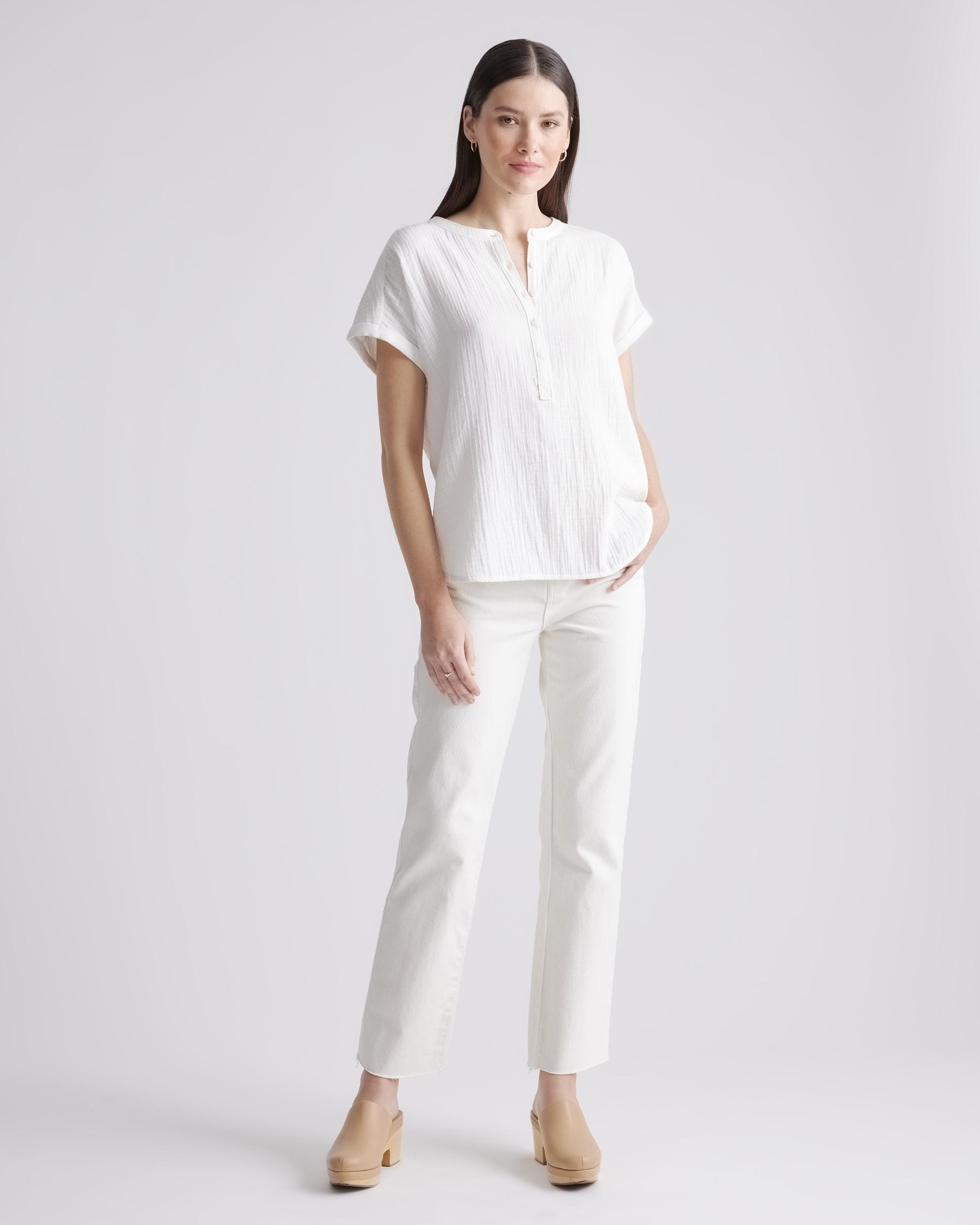 Quince | Women's Gauze Roll Sleeve Shirt Organic Cotton Product Image