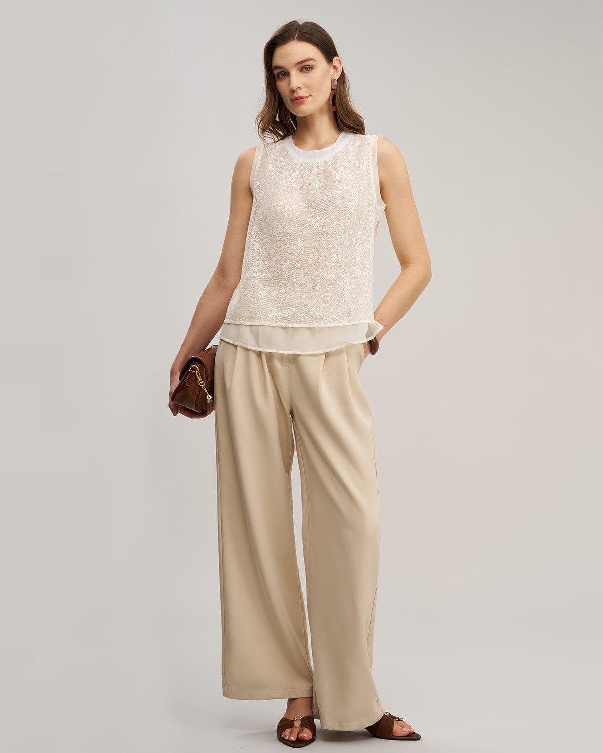 Apricot Round Neck See Through Tank Top Product Image