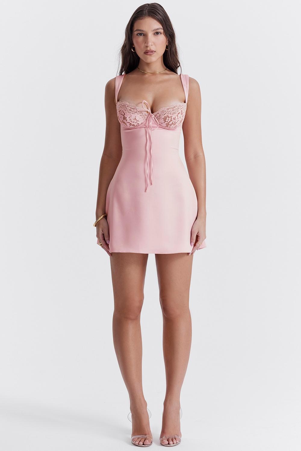 Adriana  rose satin and lace mini dress Product Image