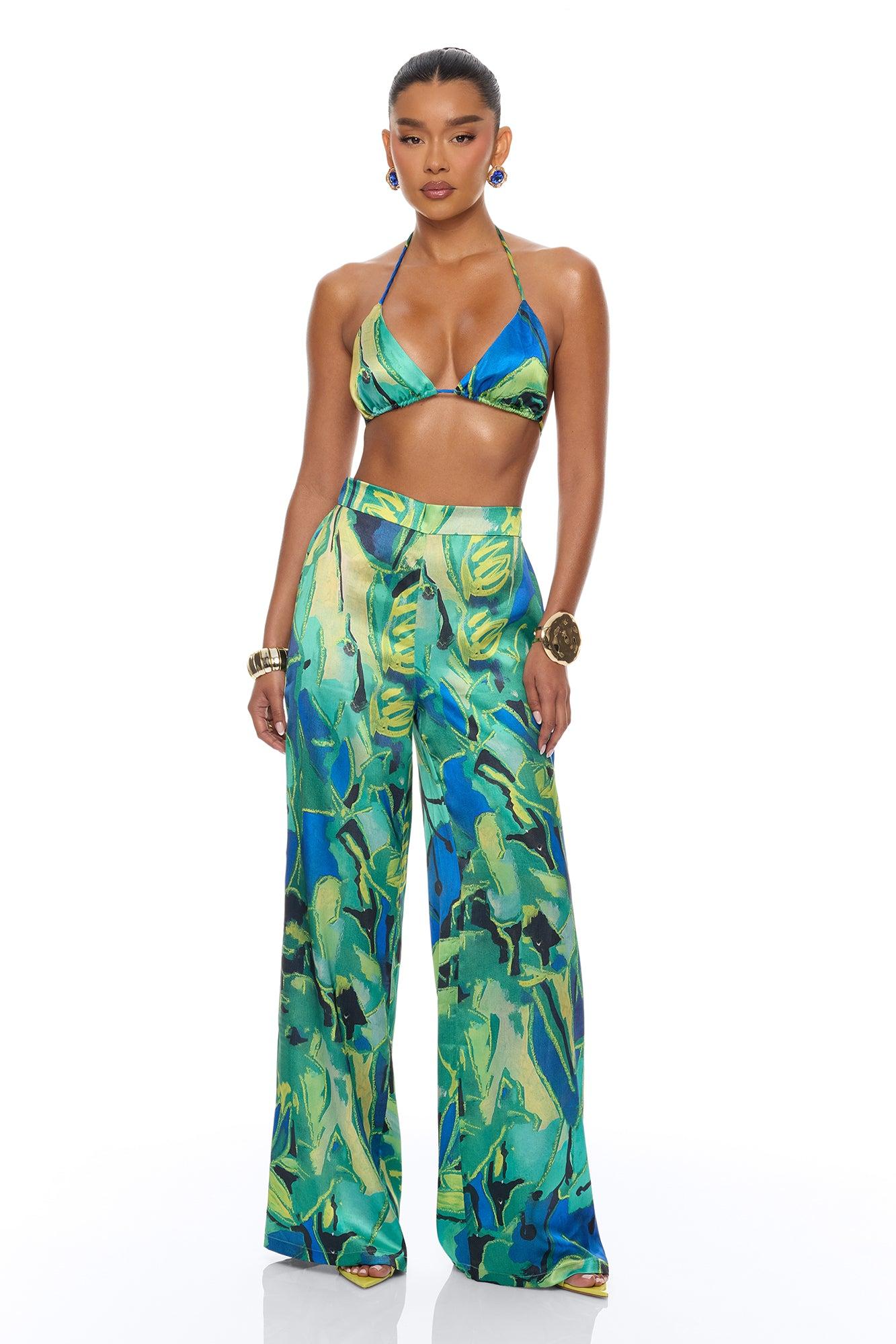Pure Luxury 3 Piece Satin Kimono Set - Green/combo Female Product Image