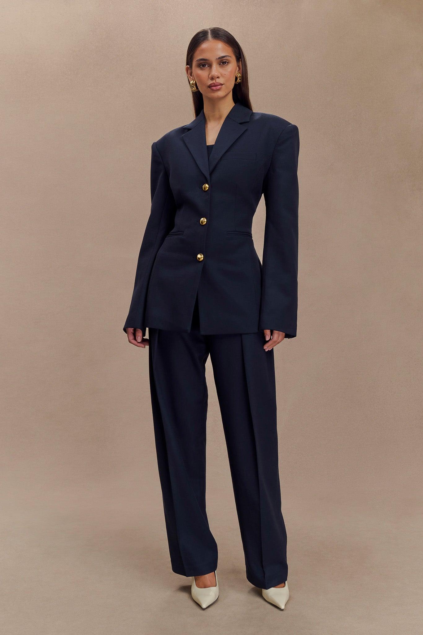 Penelope Pleated High Waisted Pants - Dark Navy Product Image