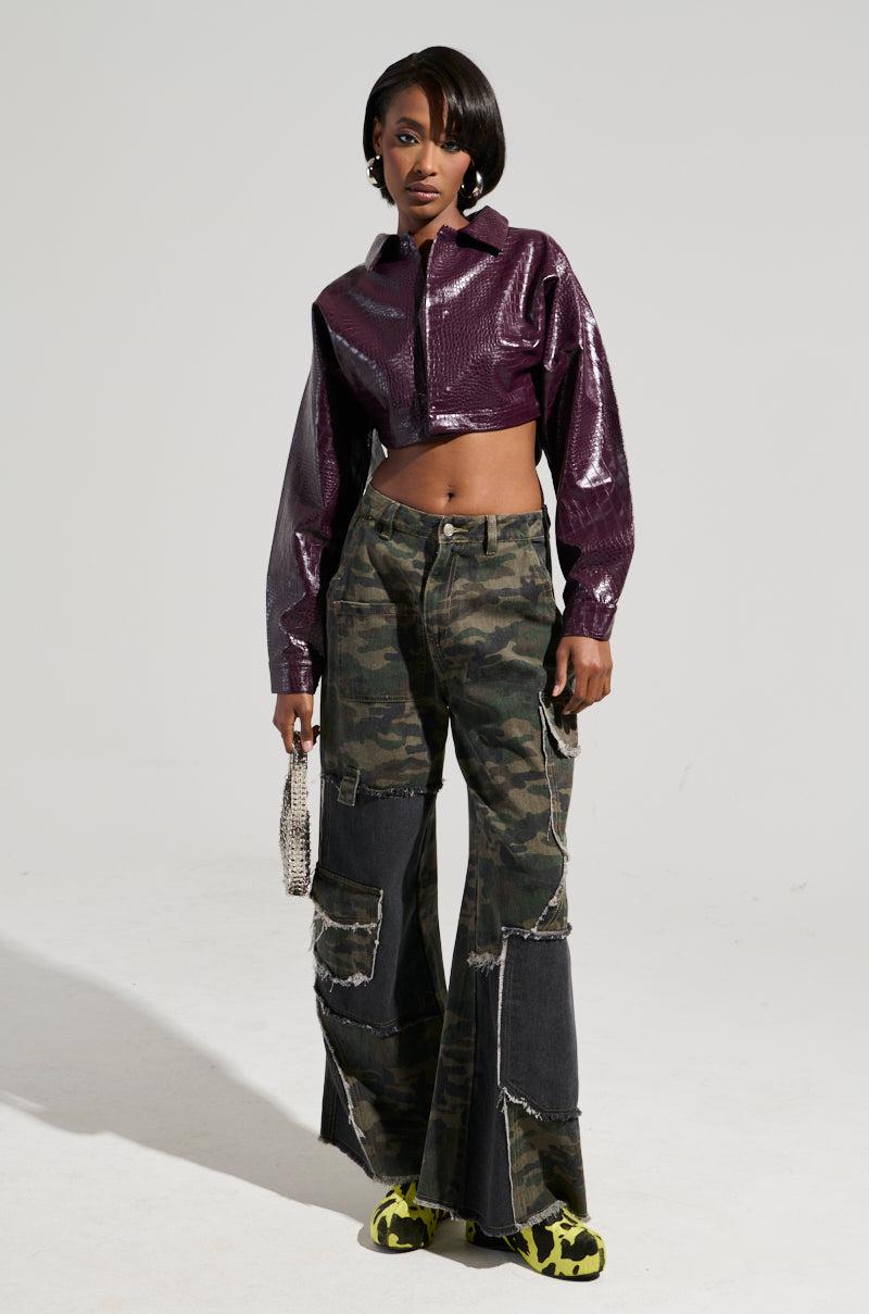 NATALIA CROCODILE PU BUTTON DOWN SHIRT Product Image