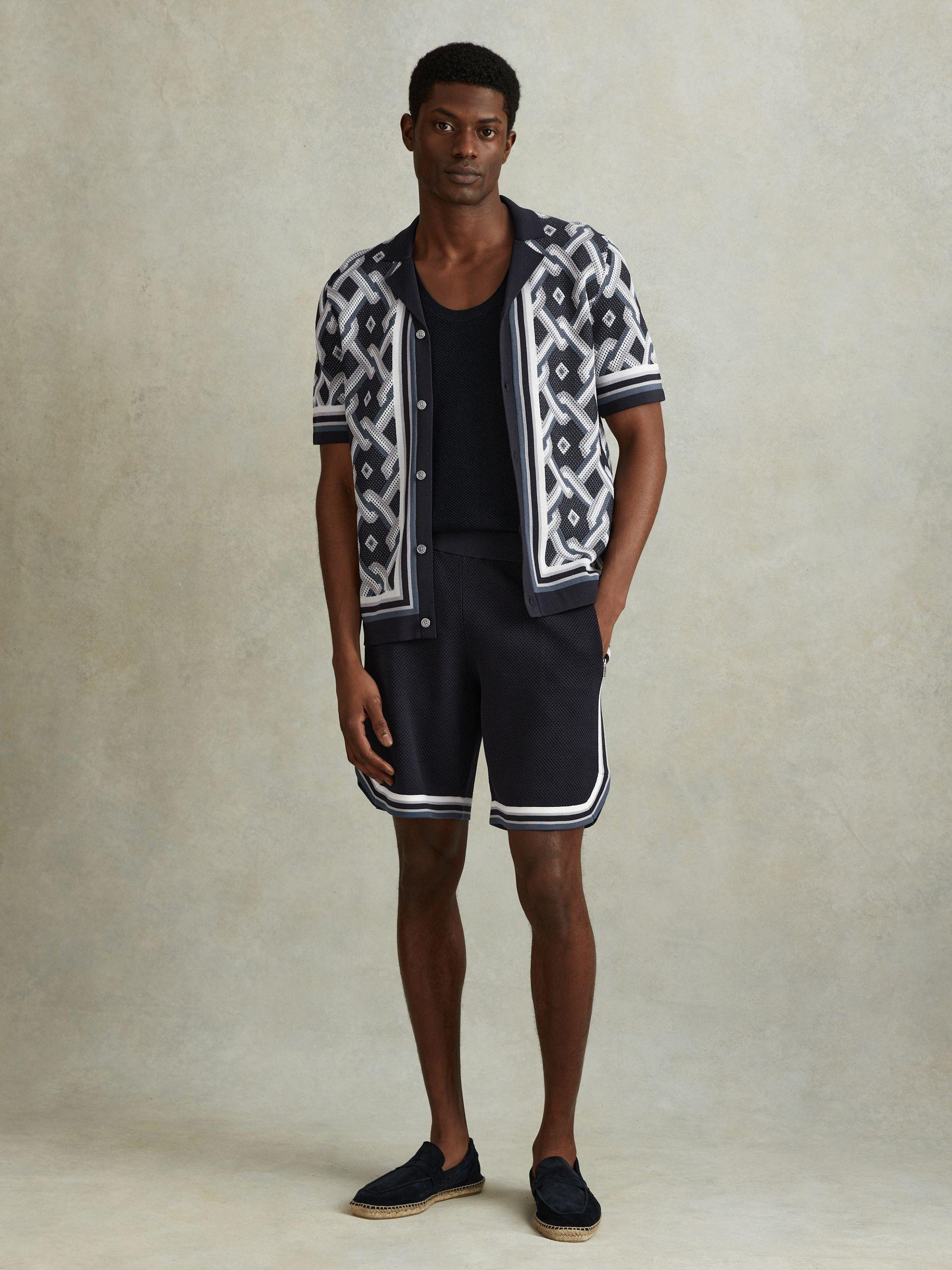 Knitted Elasticated Waist Shorts in Navy Multi Product Image