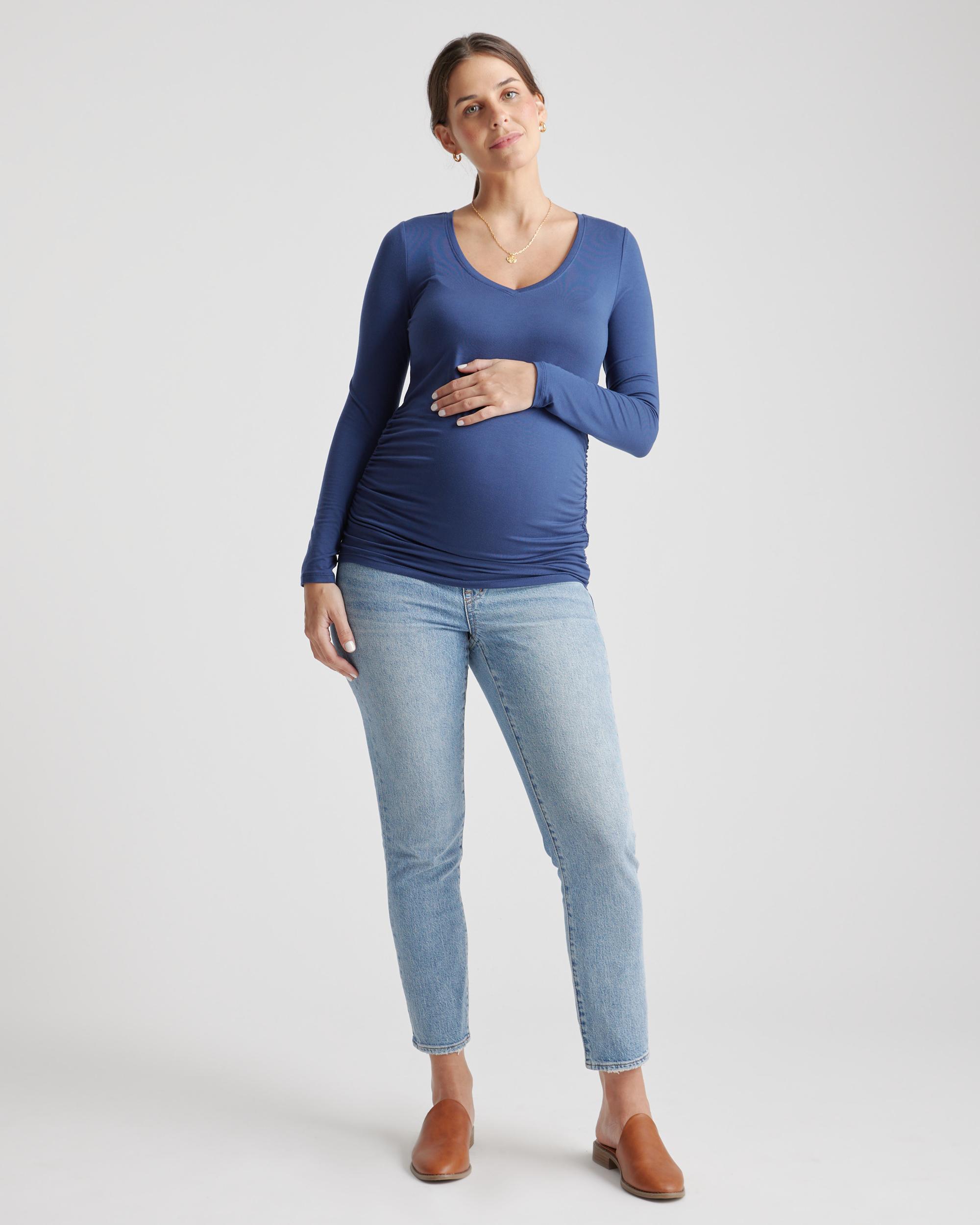 Quince | Women's Tencel Jersey Maternity Ruched Long Sleeve T-Shirt 2-Pack Lenzing Modal Product Image
