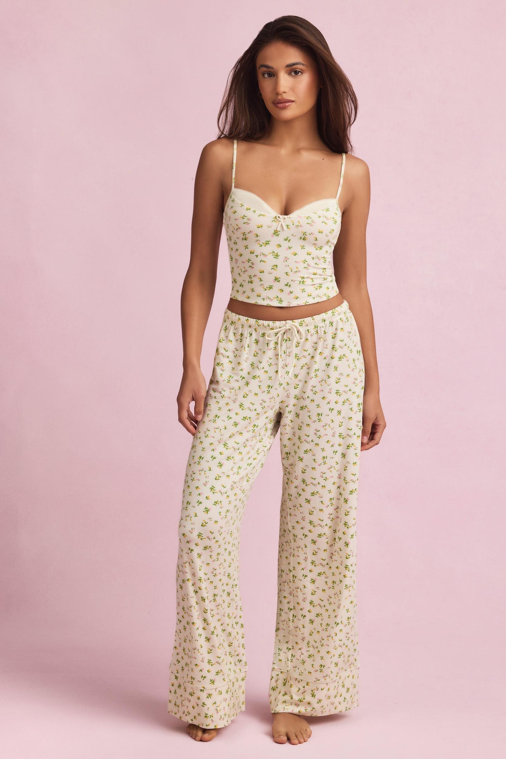 Modal Mid-Rise Pyjama Trousers in Lemon Print Product Image