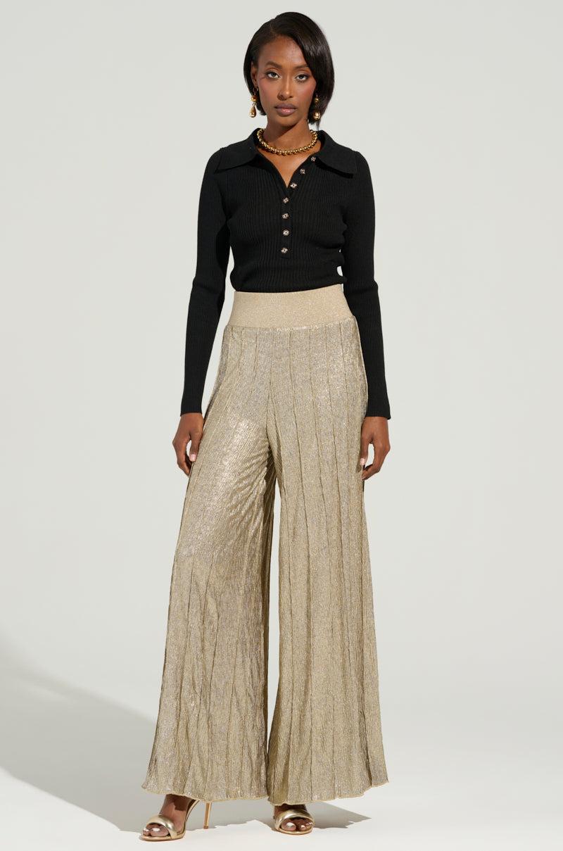 FEELING GODLY PLEATED HIGH WAIST PANT IN GOLD Product Image