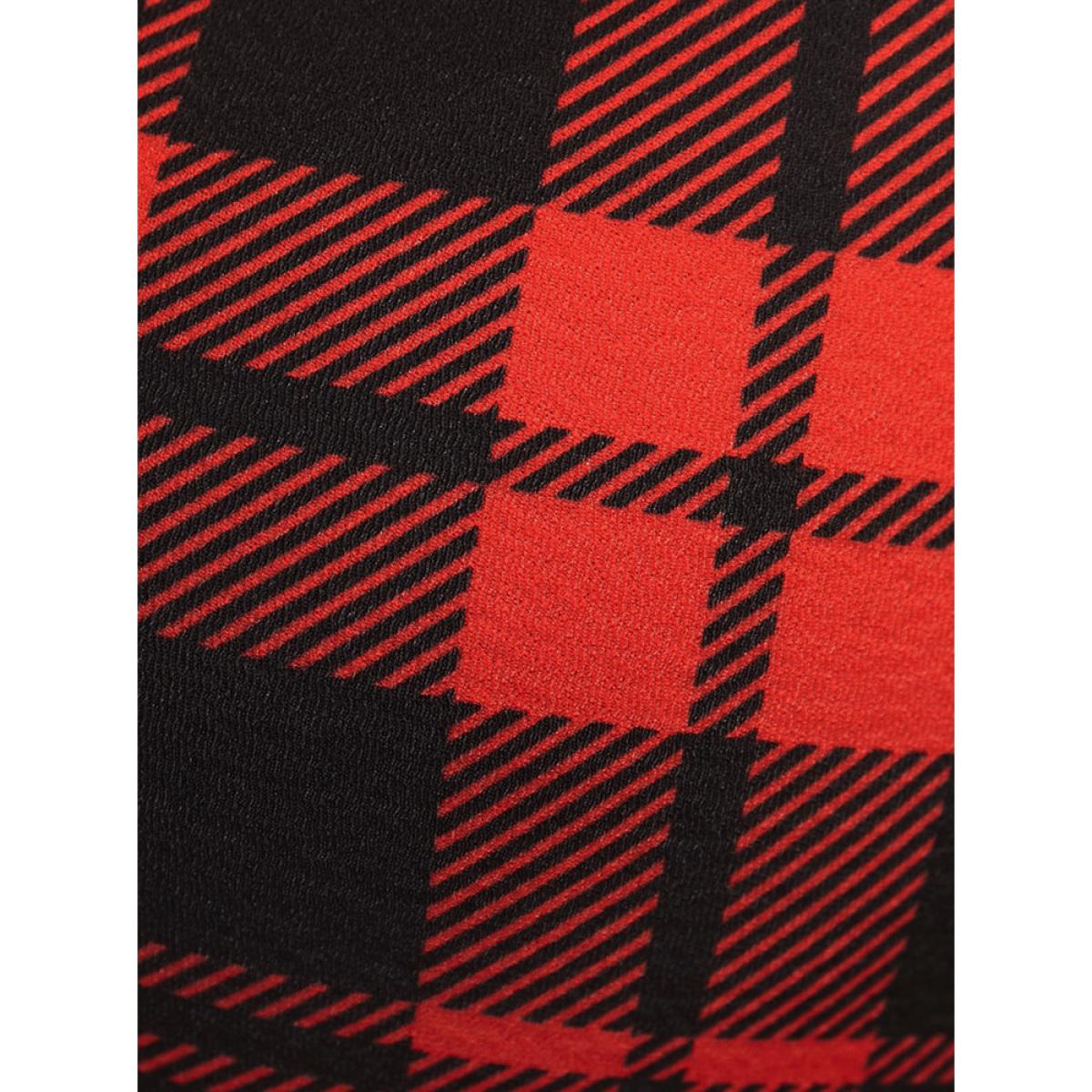 Plus Size Plaid Pocket Contrast Lace V Neck Midi Dress Red Women Elegant Patchwork V-neck Long Sleeve Curvy Midi Dress BloomChic 10/M Product Image