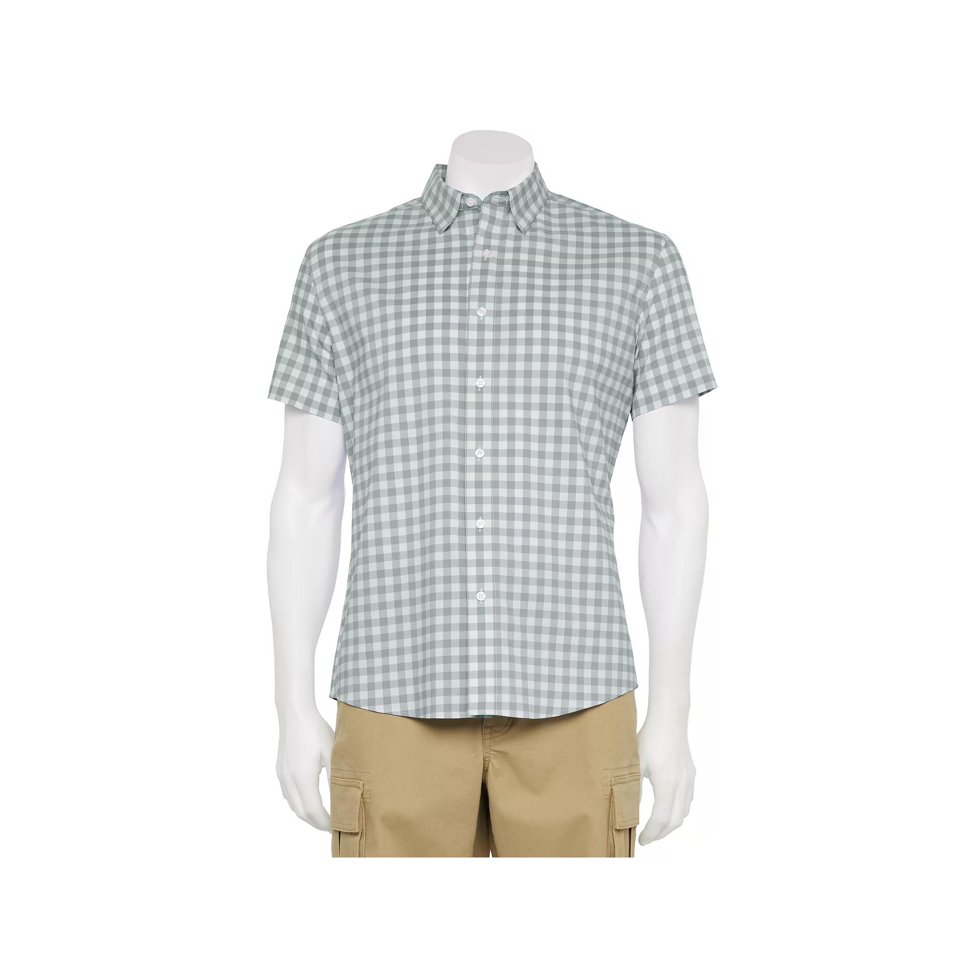 Men's Adaptive Sonoma Goods For Life® Easy Dressing Short Sleeve Performance Shirt, Size: Small, Grey Basil Gingham Product Image
