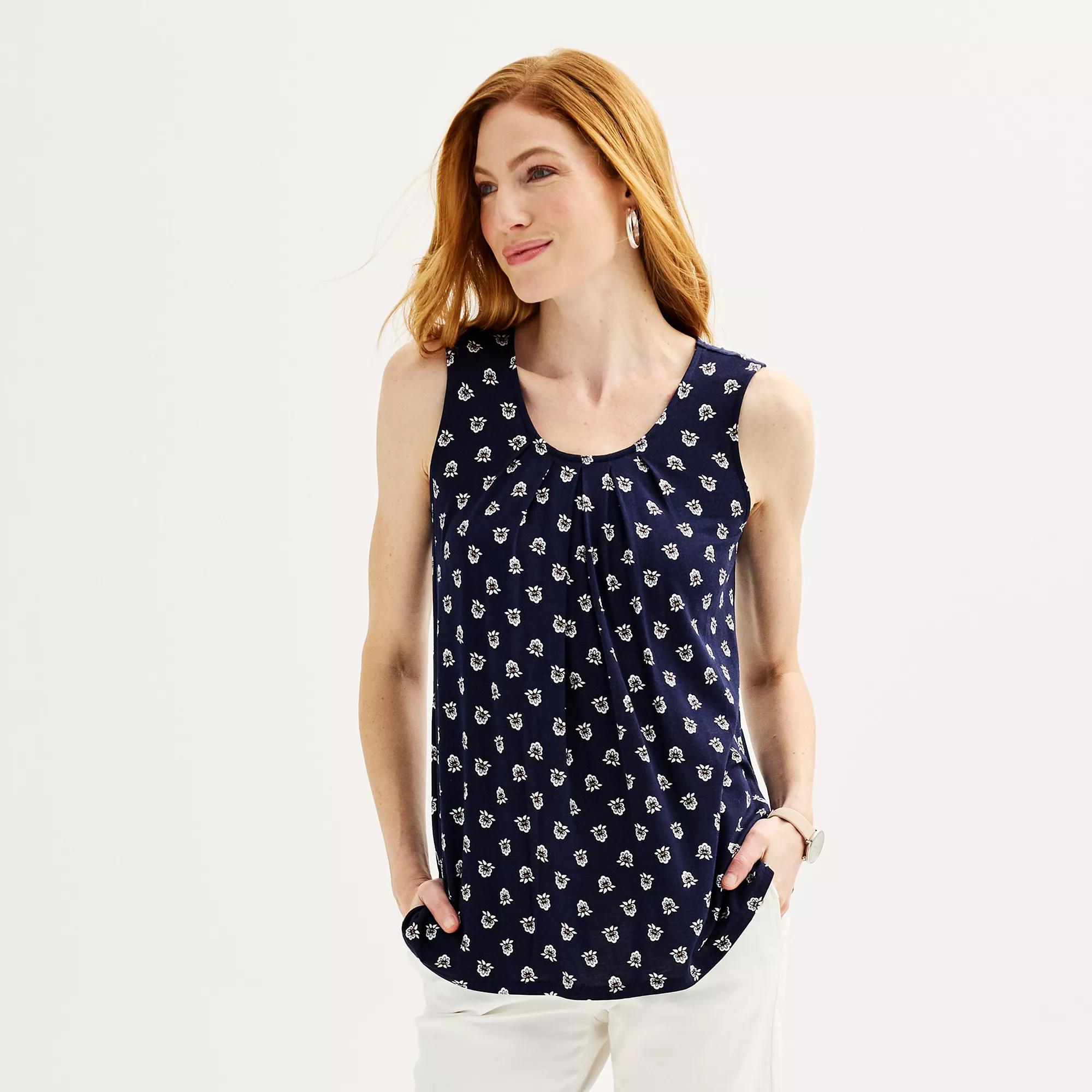 Women's Croft & Barrow® Pleated Tank Top, Size: XS, Blue Tossed Floral Product Image