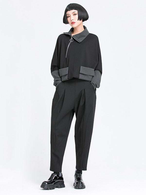 Simple Harem Pants Loose Elasticity Solid Color Casual Pants Bottoms Product Image