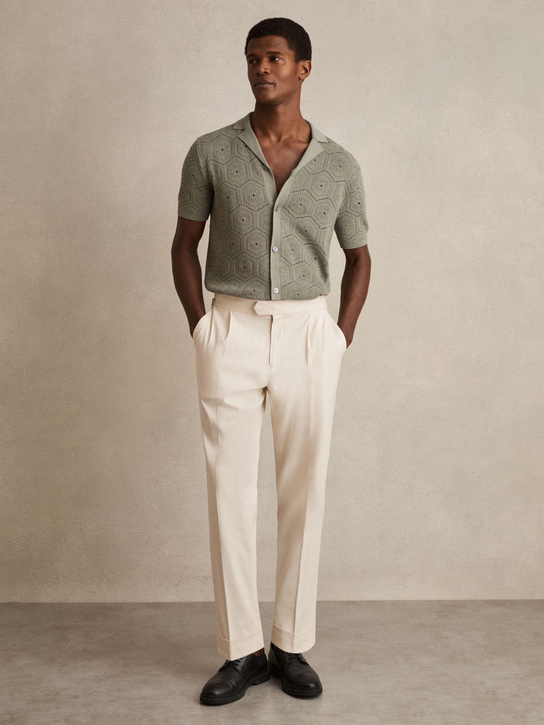 Pointelle Button-Through Shirt in Sage Green Product Image