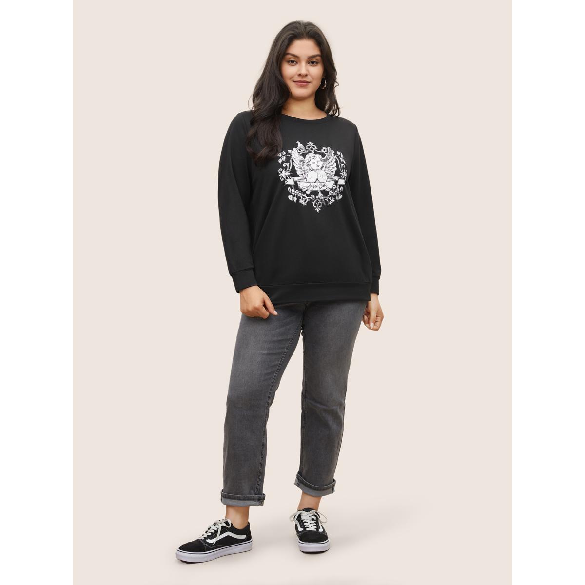 Plus Size Art & Design Graphic Crew Neck Sweatshirt Women Black Casual Non Everyday Sweatshirts BloomChic 10/M Product Image