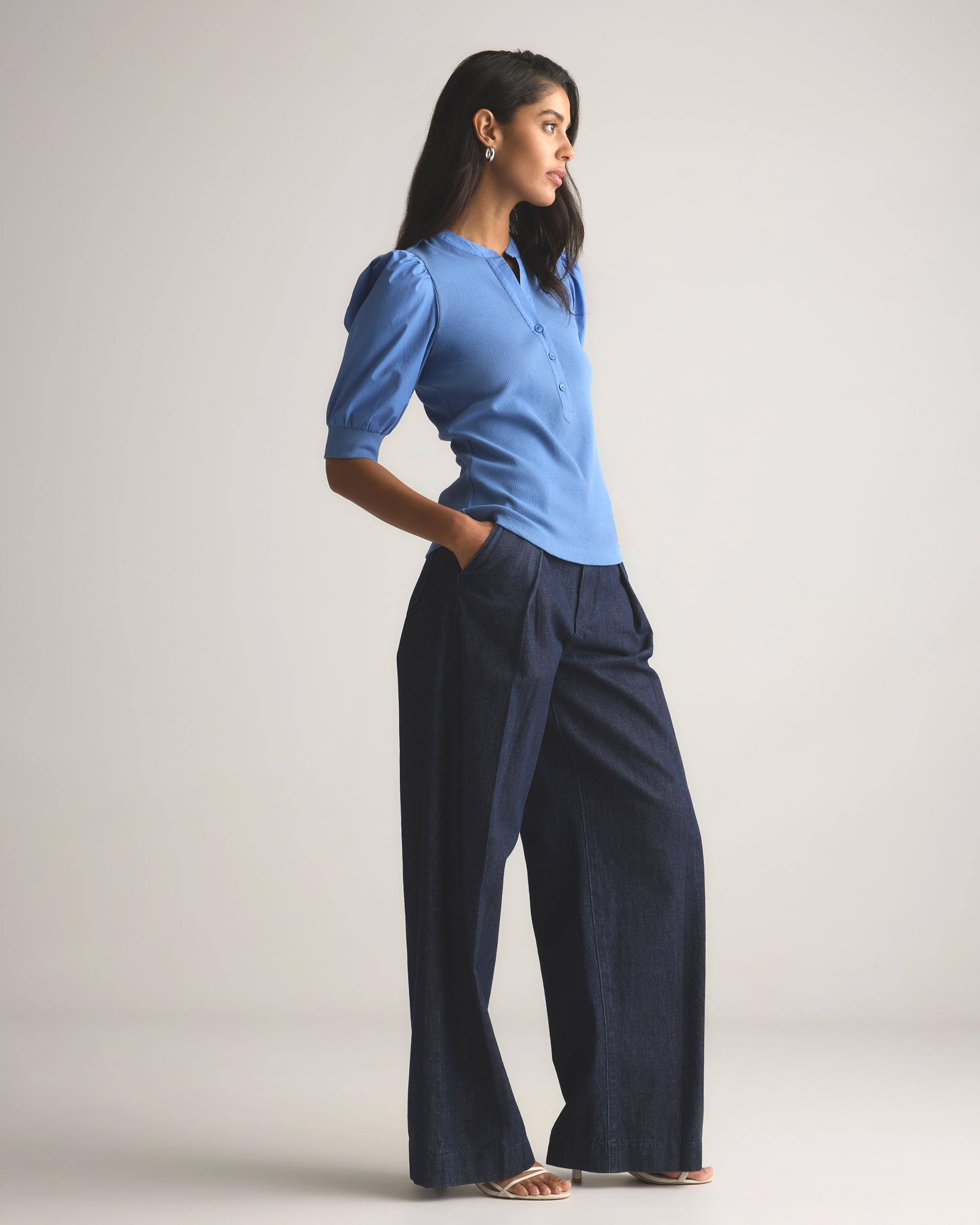 Quince | Women's Cotton Mixed Media Puff Sleeve Top Tencel Product Image