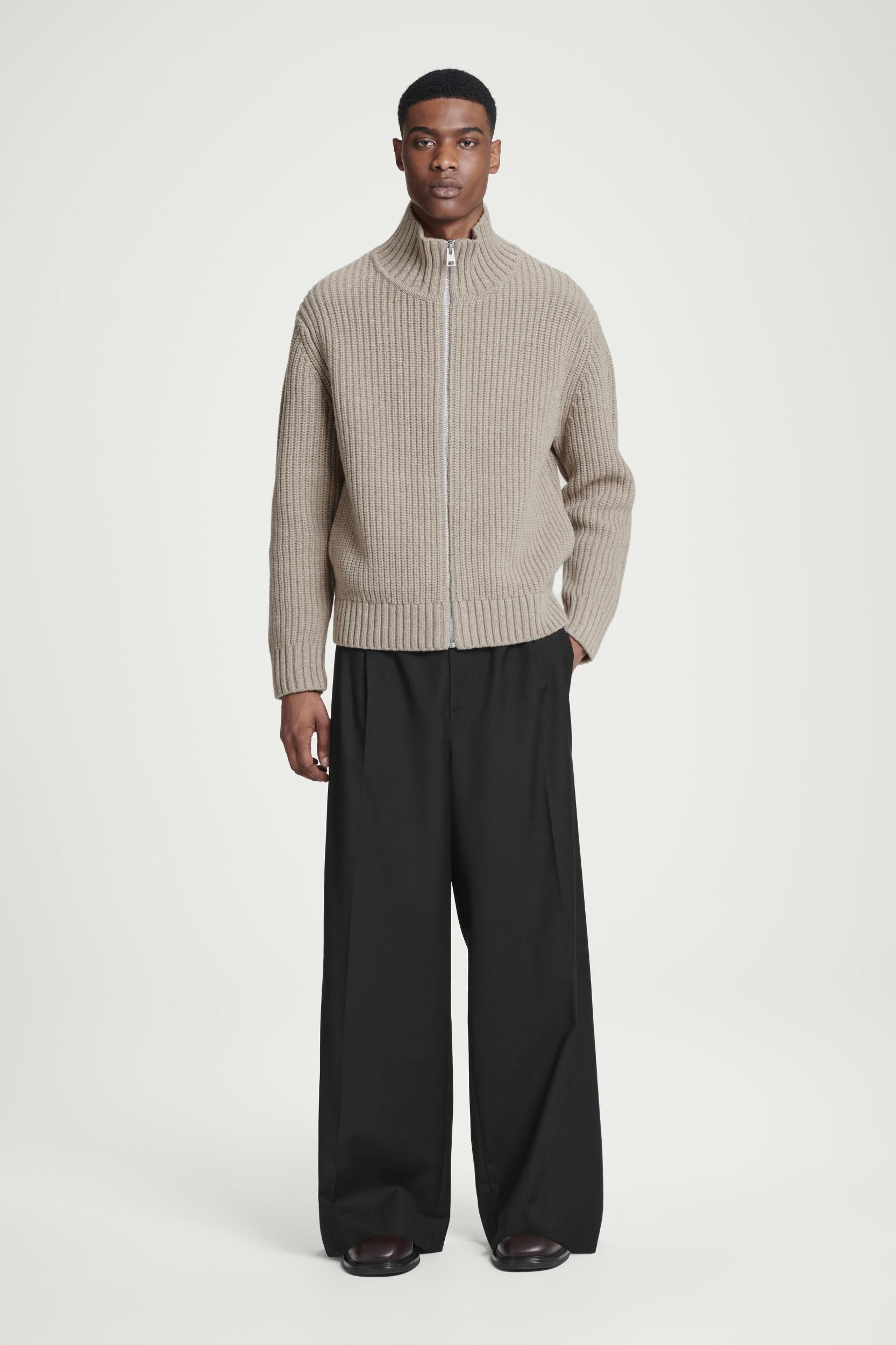 FUNNEL-NECK KNITTED WOOL JACKET Product Image