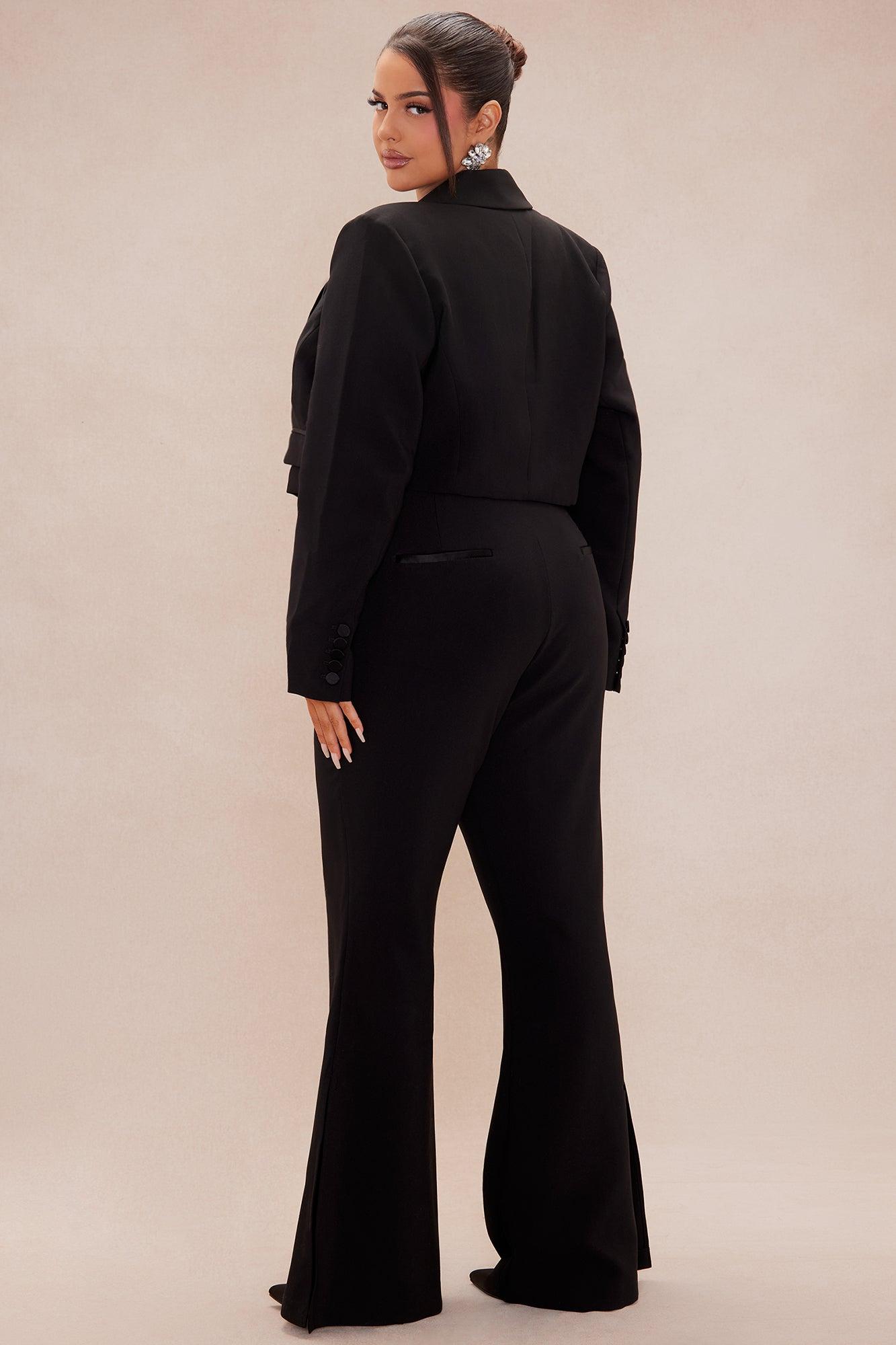 Daisy Cropped Blazer Suit Set - Black Product Image