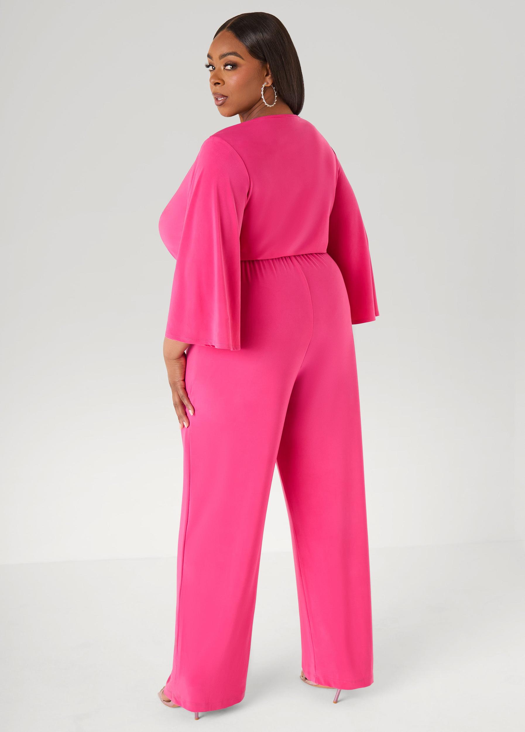 Stretch Knit Faux Wrap Jumpsuit Product Image