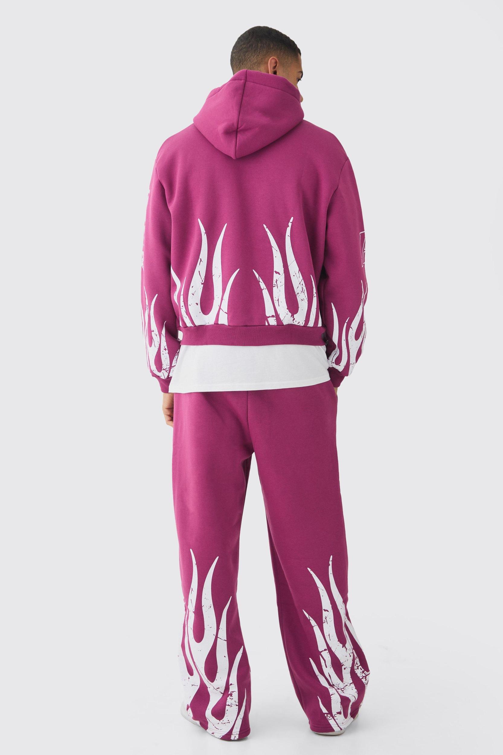 Oversized Boxy Moto Racing Flame Hoodie and Wide Leg Sweatpants Tracksuit | boohooMAN USA Product Image