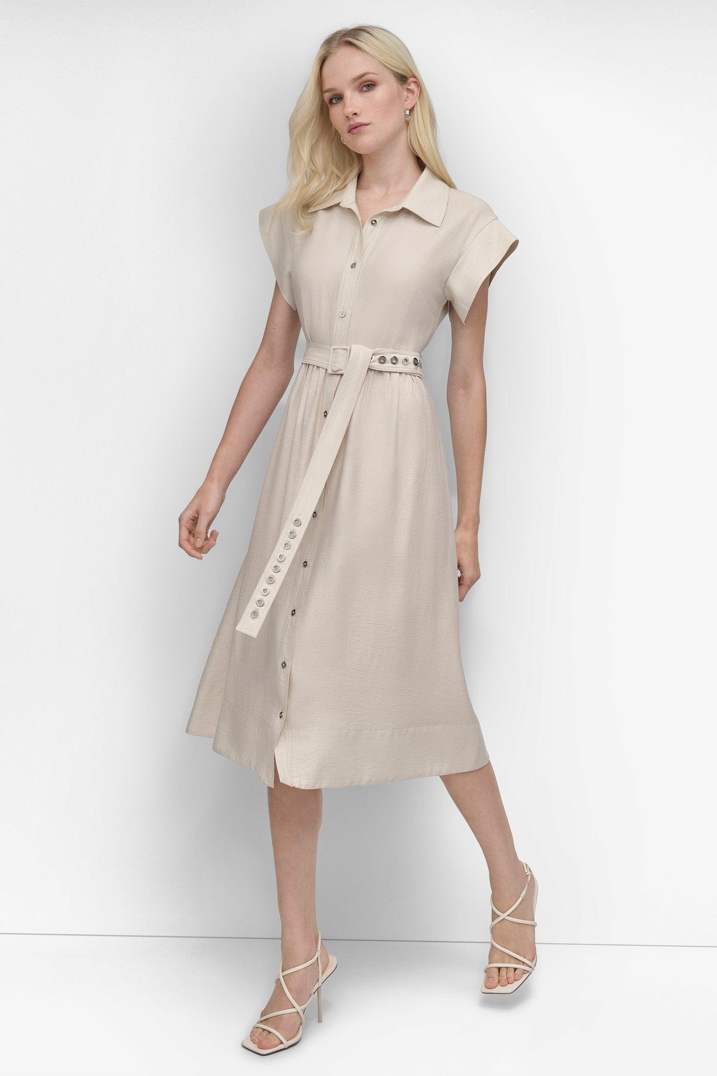 SHIRT DRESS WITH GROMET BELT Product Image