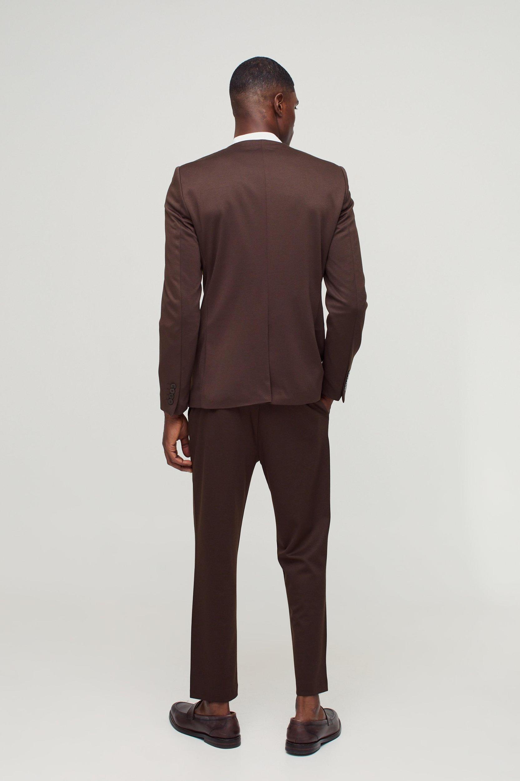 Slim Collarless Jersey Blazer | boohooMAN USA Product Image