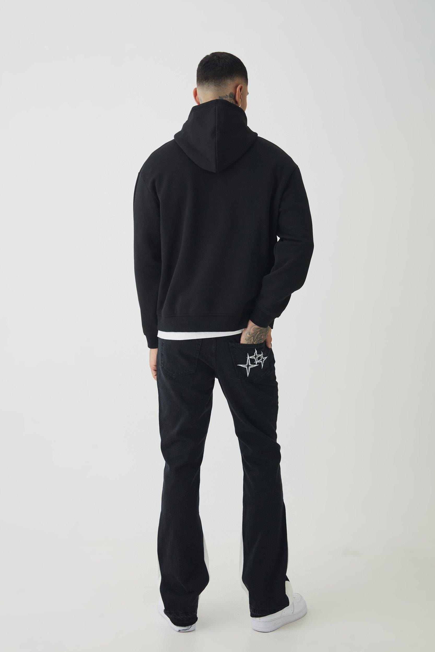 Tall Crotch Applique Gusset Detail Flared Jeans | boohooMAN USA Product Image