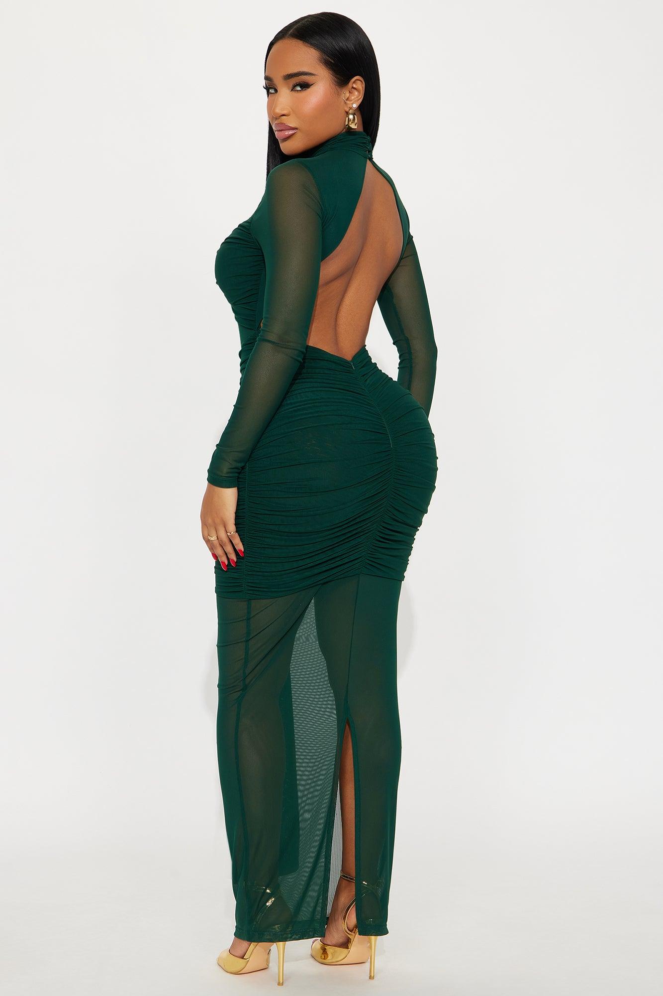 Everly Sheer Mock Neck Maxi Dress - Hunter Female Product Image