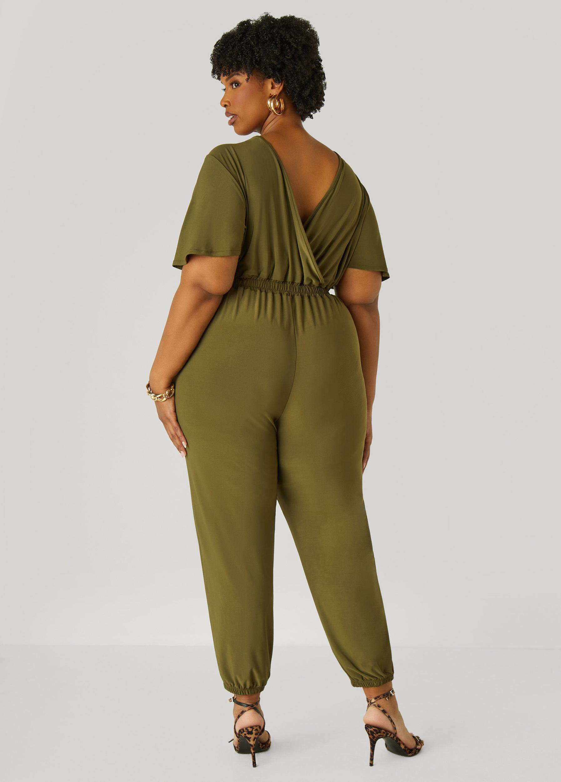 Faux Wrap Stretch Knit Jumpsuit Product Image